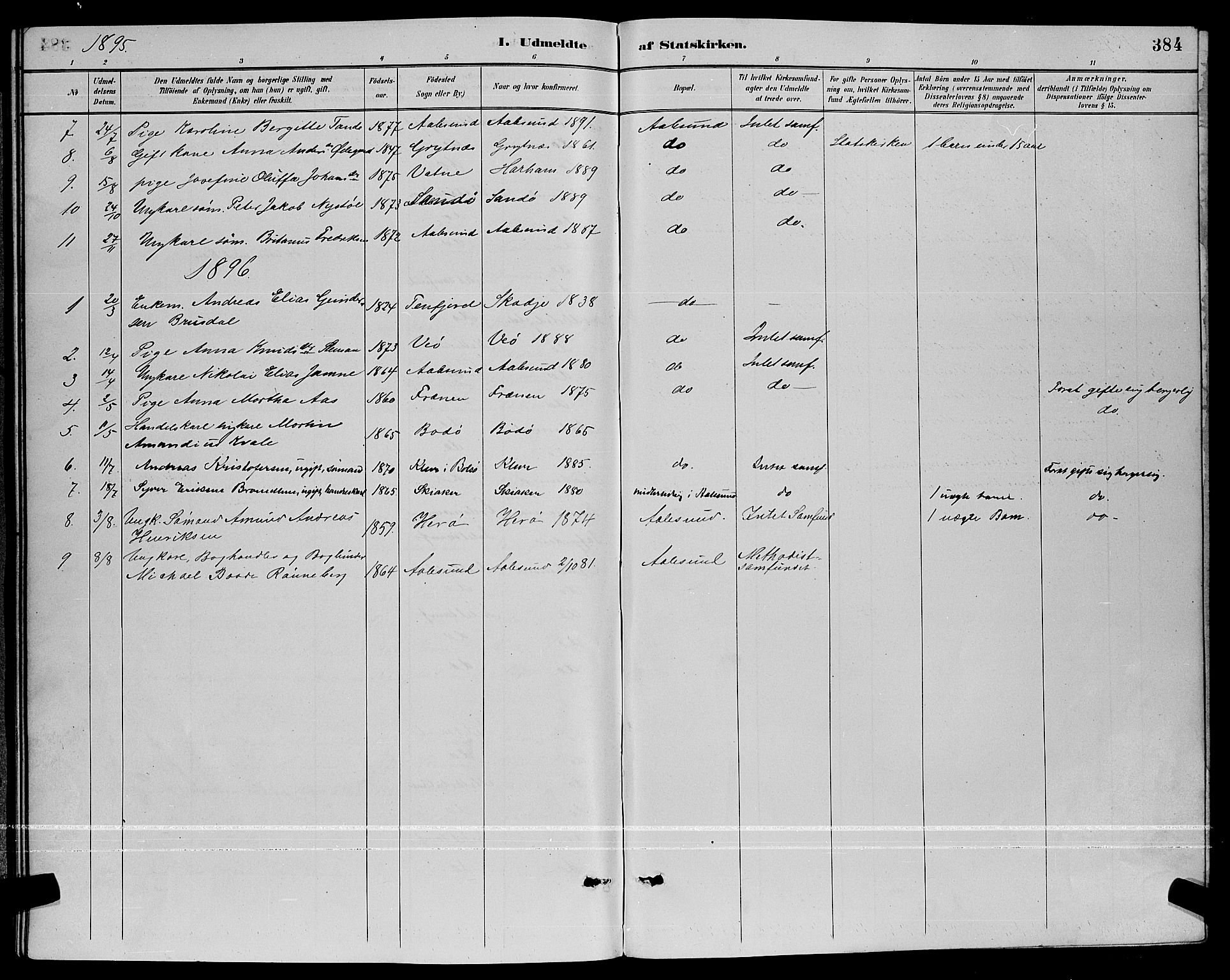 Ministerialprotokoller, klokkerbøker og fødselsregistre - Møre og Romsdal, AV/SAT-A-1454/529/L0467: Parish register (copy) no. 529C04, 1889-1897, p. 384