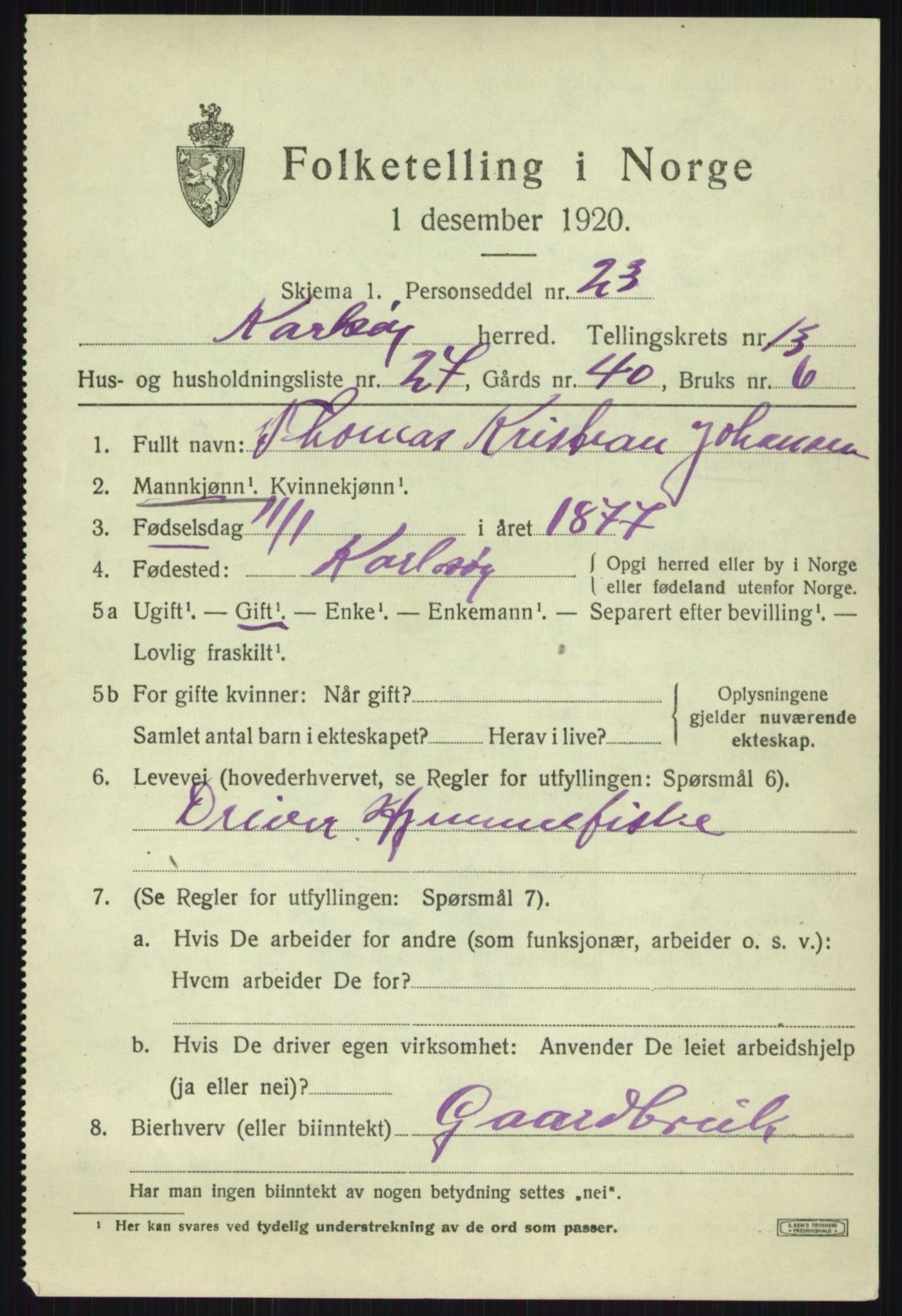 SATØ, 1920 census for Karlsøy, 1920, p. 5046