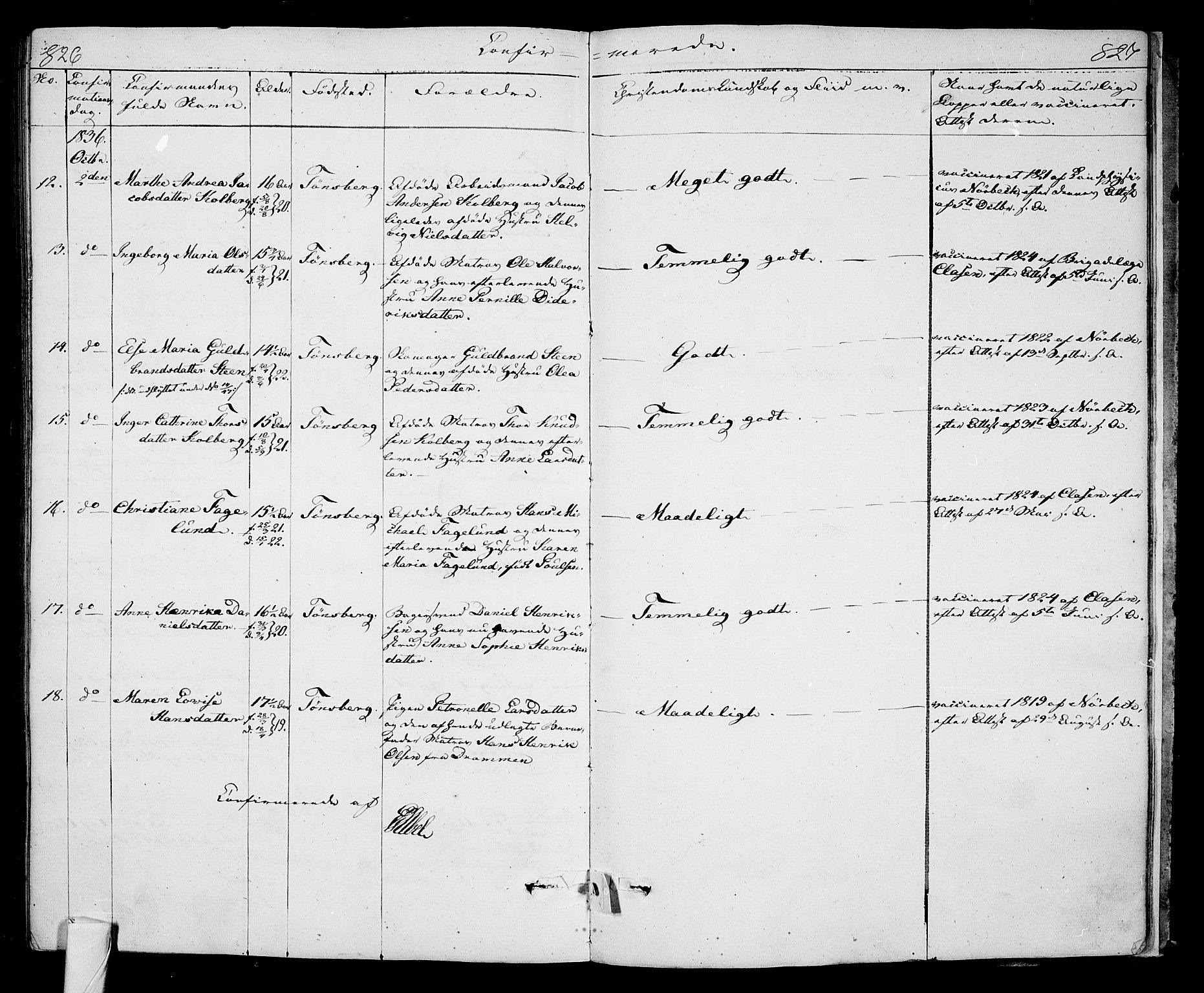 Tønsberg kirkebøker, AV/SAKO-A-330/F/Fa/L0005: Parish register (official) no. I 5, 1827-1836, p. 826-827