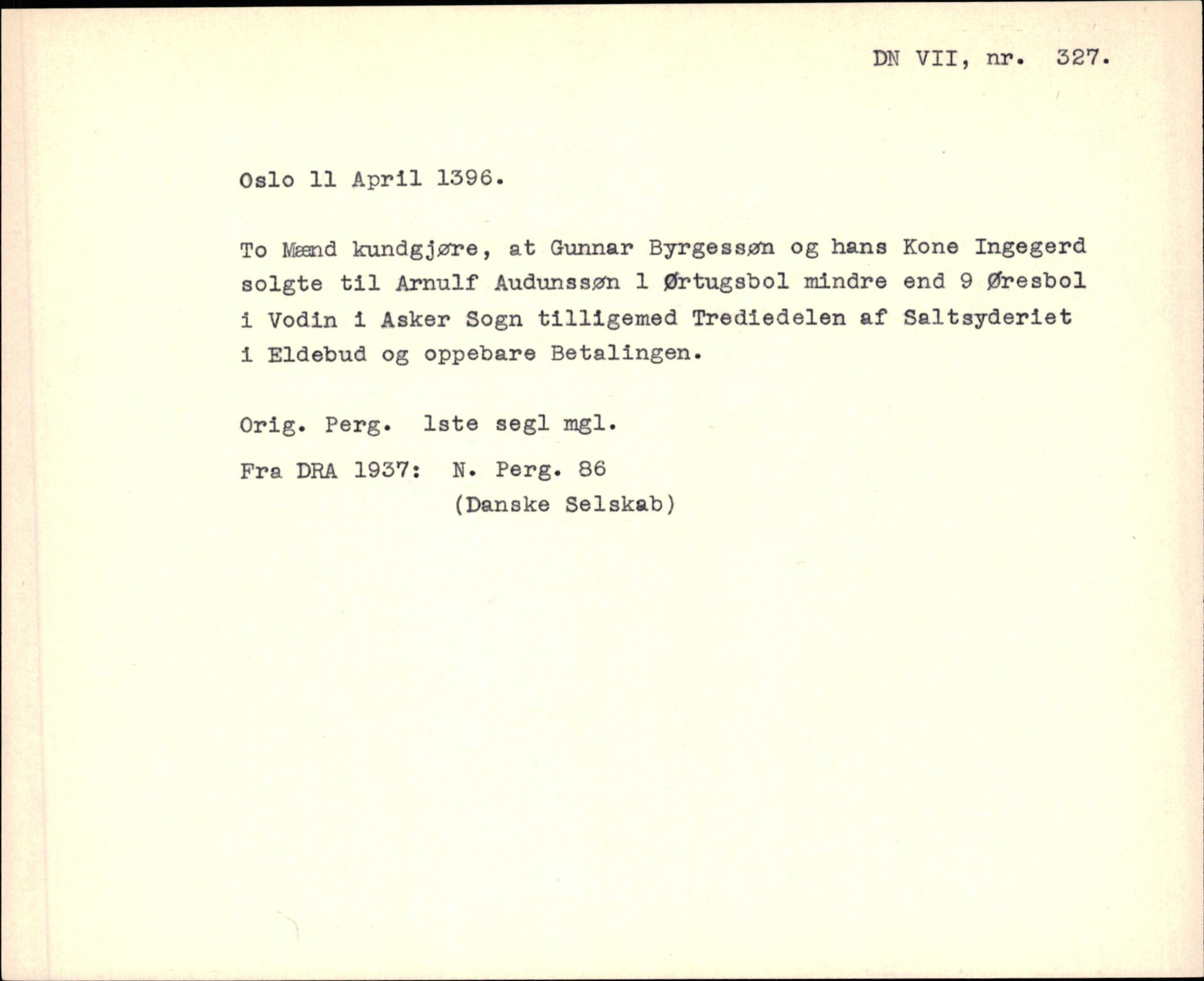 Riksarkivets diplomsamling, AV/RA-EA-5965/F35/F35f/L0003: Regestsedler: Diplomer fra DRA 1937 og 1996, p. 197