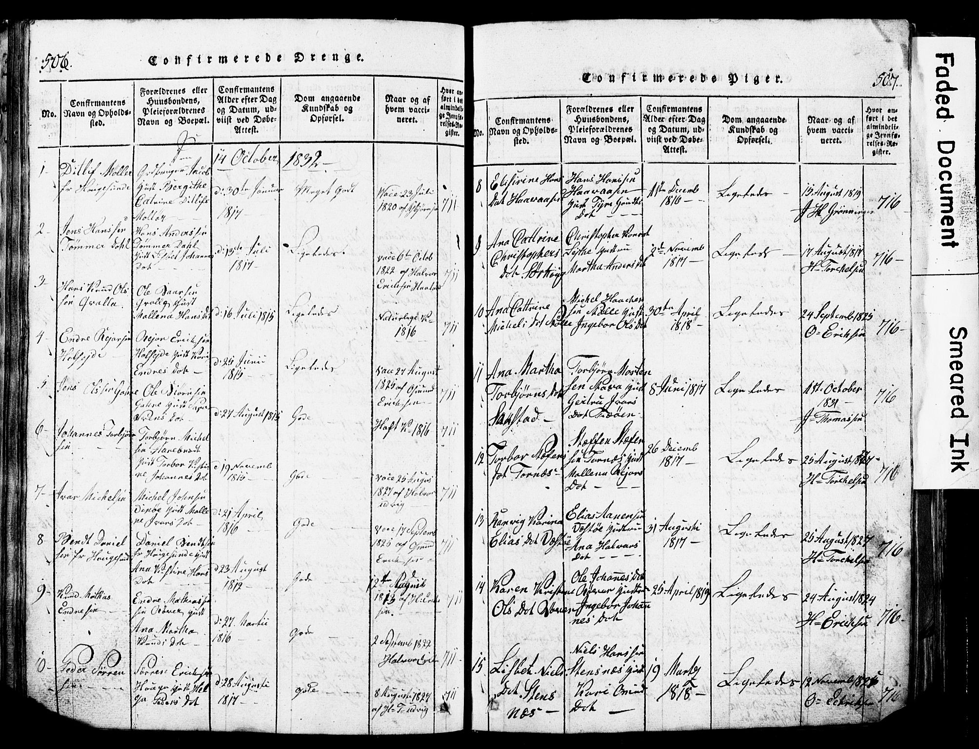 Torvastad sokneprestkontor, SAST/A -101857/H/Ha/Hab/L0002: Parish register (copy) no. B 2, 1817-1834, p. 506-507