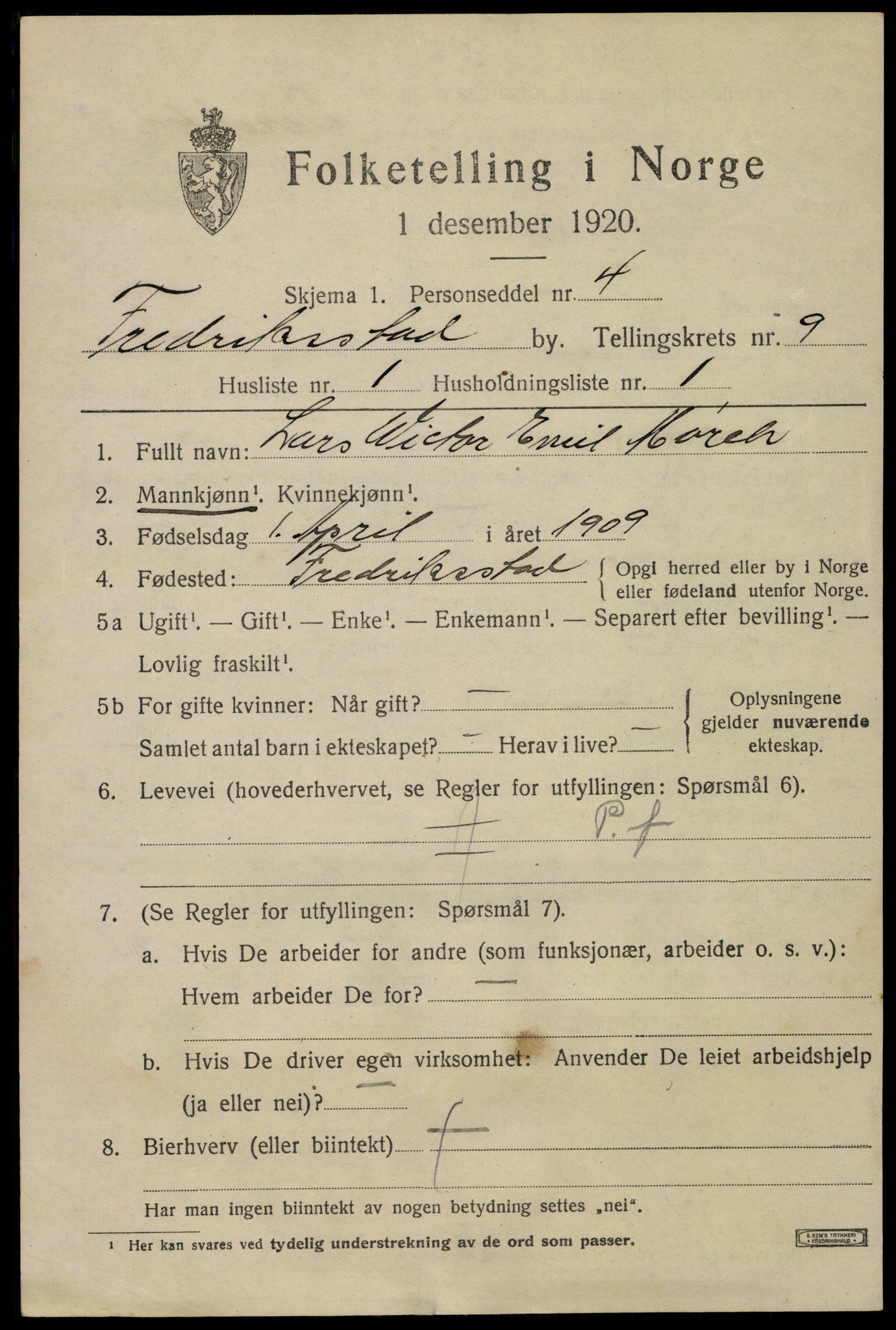 SAO, 1920 census for Fredrikstad, 1920, p. 25071