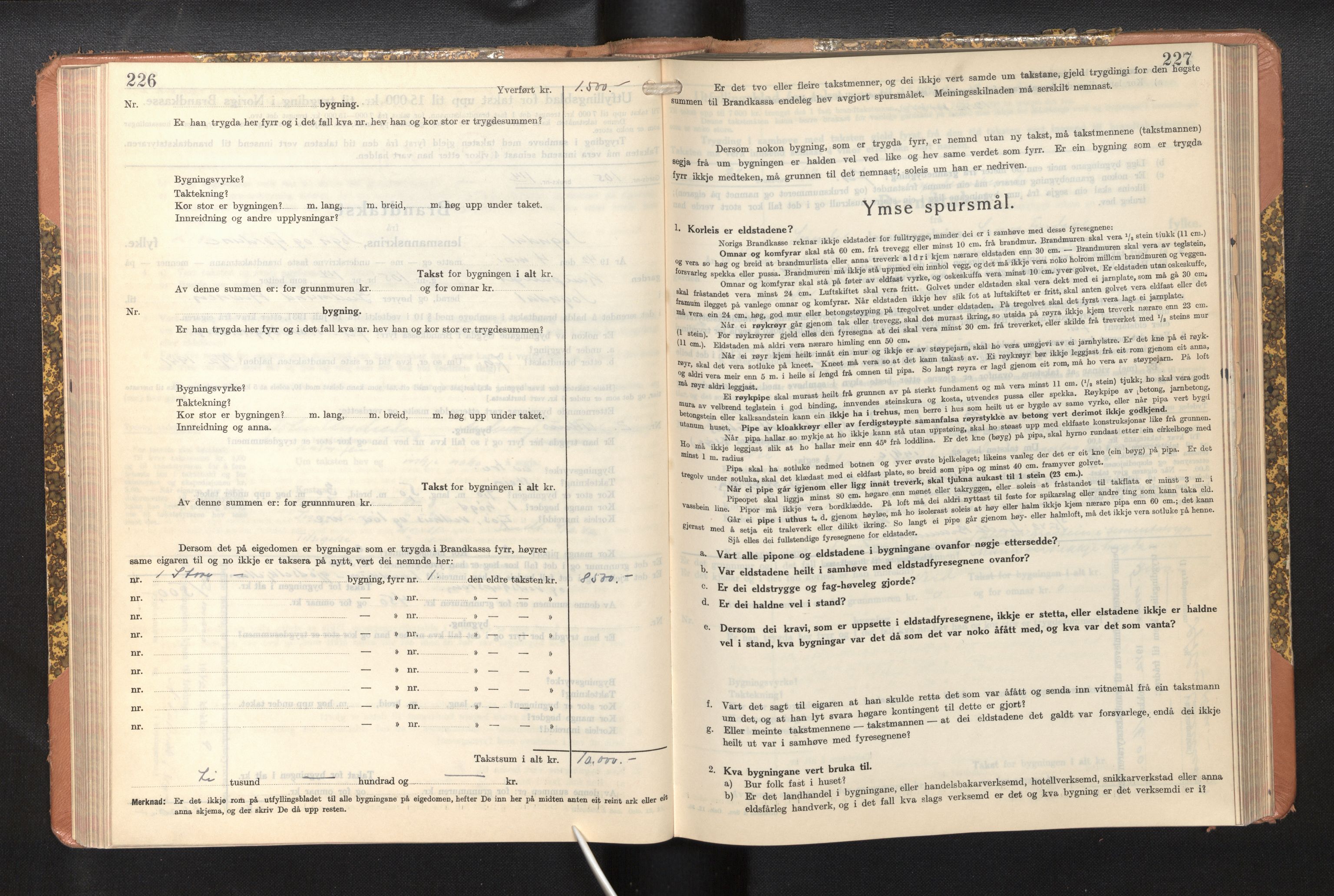 Lensmannen i Sogndal, AV/SAB-A-29901/0012/L0014: Branntakstprotokoll, skjematakst, 1938-1950, p. 226-227
