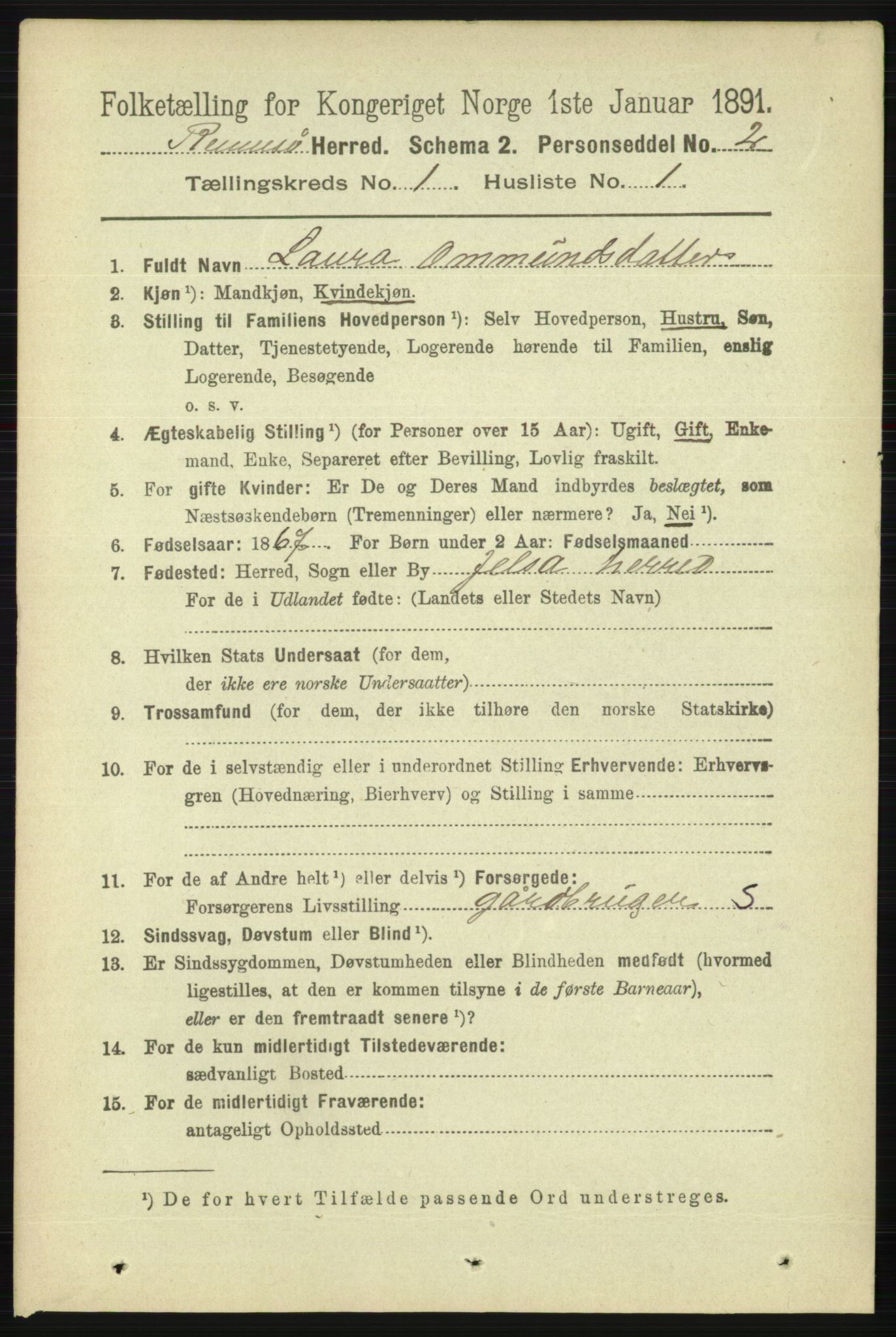 RA, 1891 census for 1142 Rennesøy, 1891, p. 65