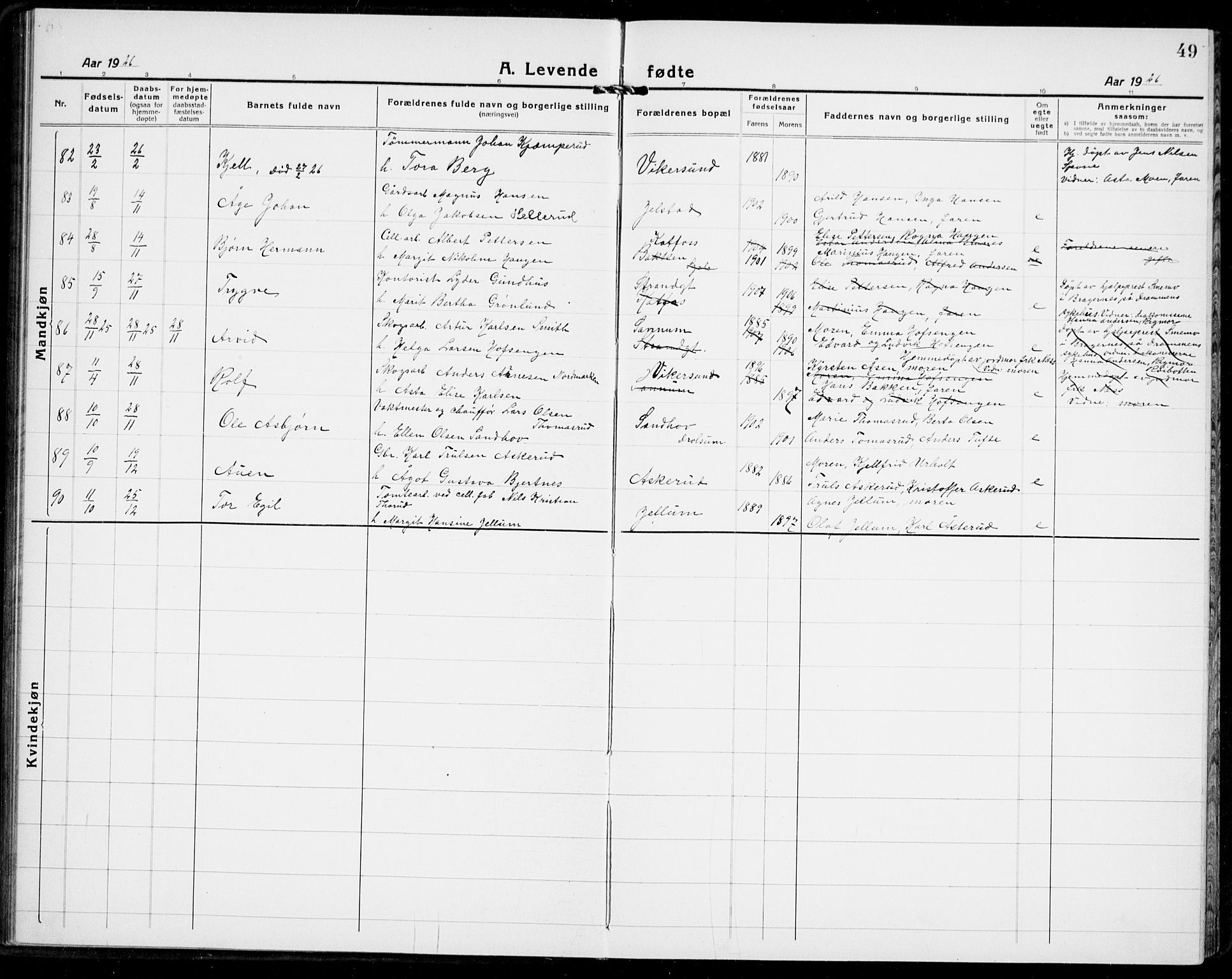 Modum kirkebøker, AV/SAKO-A-234/G/Ga/L0012: Parish register (copy) no. I 12, 1923-1933, p. 49