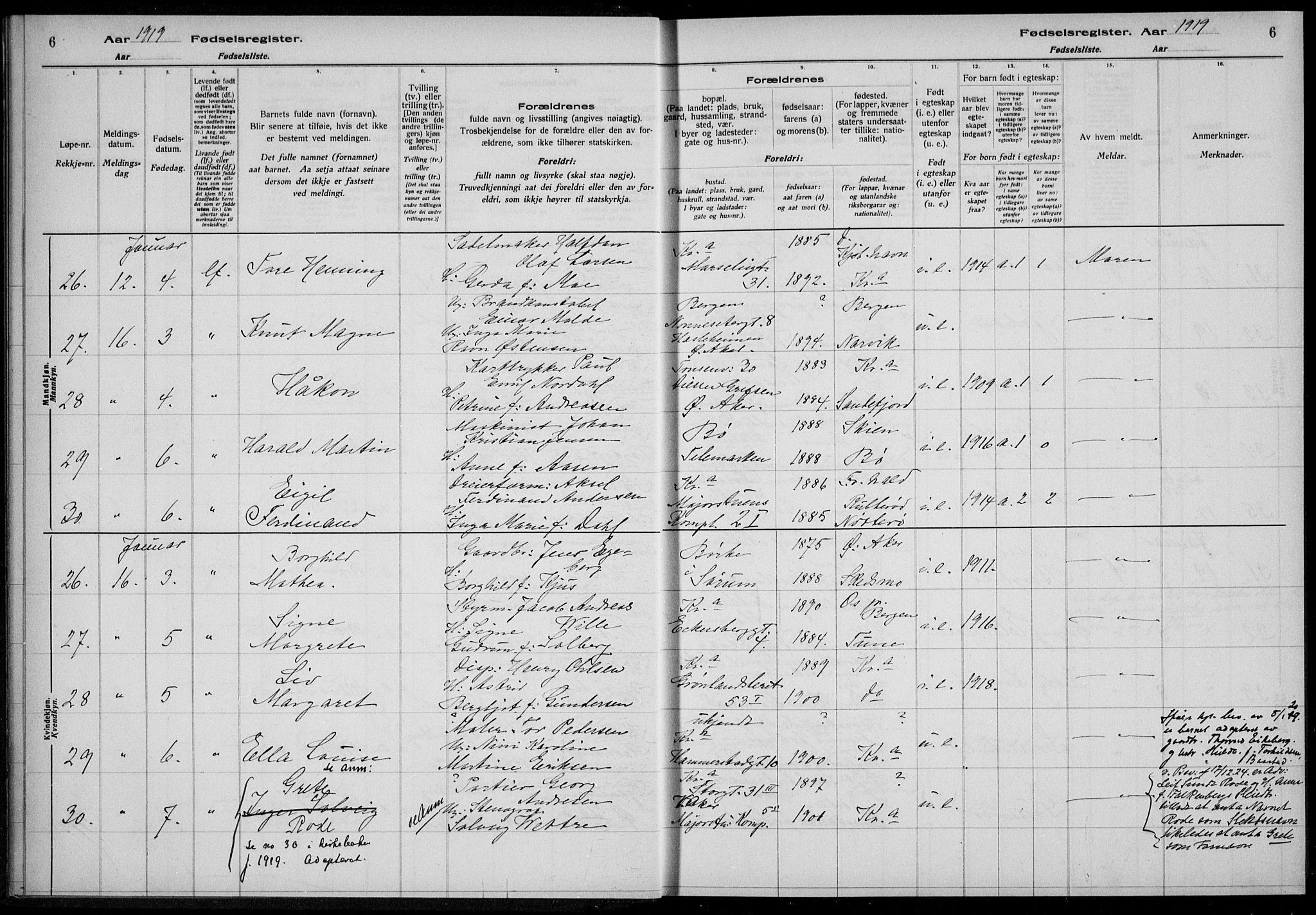 Rikshospitalet prestekontor Kirkebøker, AV/SAO-A-10309b/J/L0004: Birth register no. 4, 1919-1919, p. 6