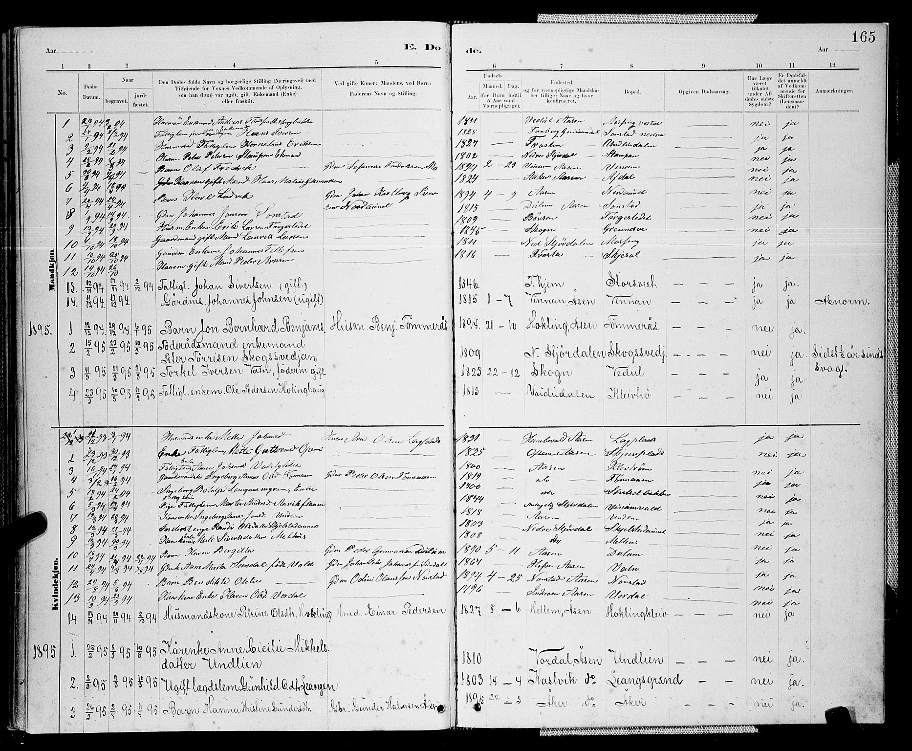 Ministerialprotokoller, klokkerbøker og fødselsregistre - Nord-Trøndelag, AV/SAT-A-1458/714/L0134: Parish register (copy) no. 714C03, 1878-1898, p. 165