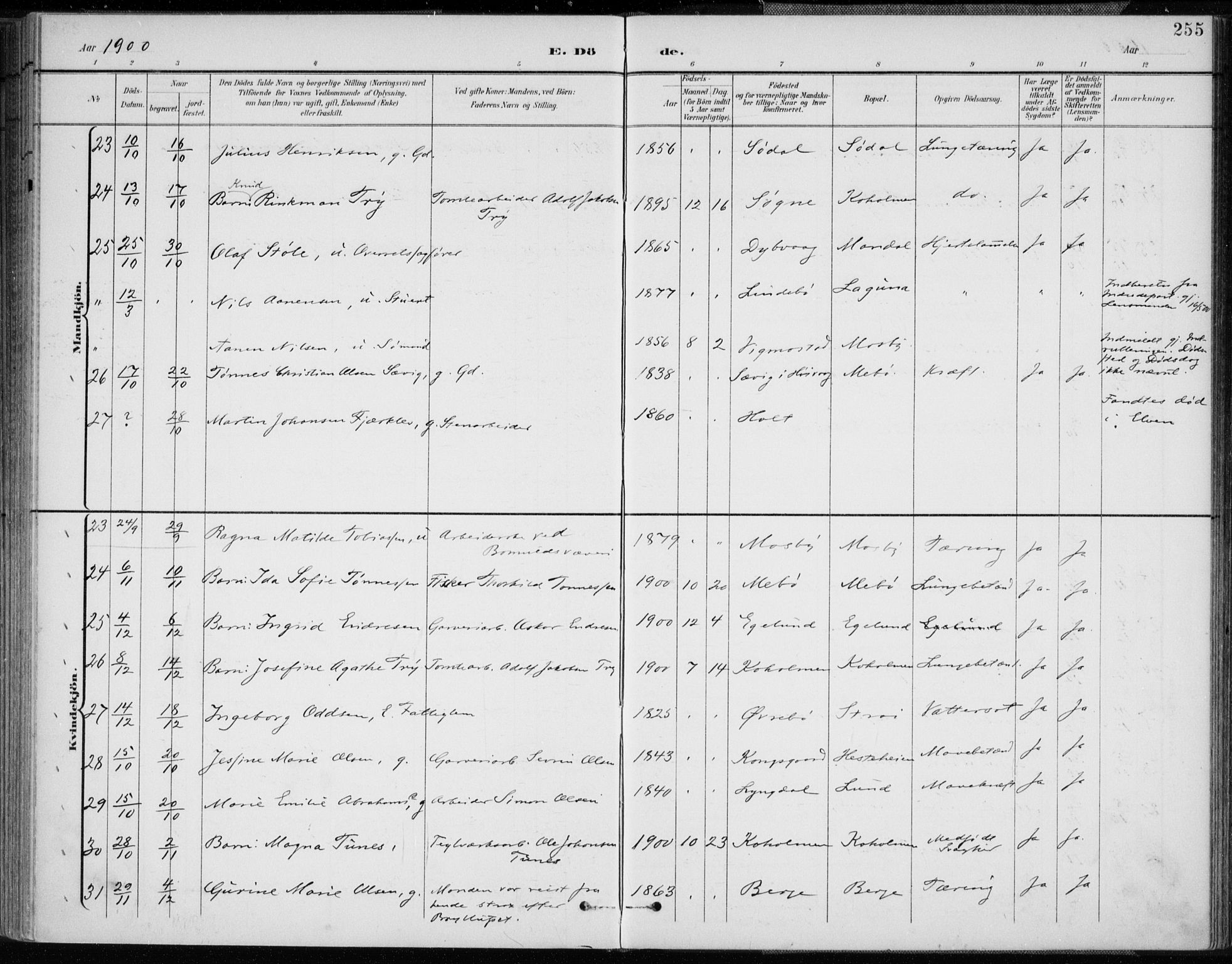 Oddernes sokneprestkontor, AV/SAK-1111-0033/F/Fa/Faa/L0010: Parish register (official) no. A 10, 1897-1911, p. 255