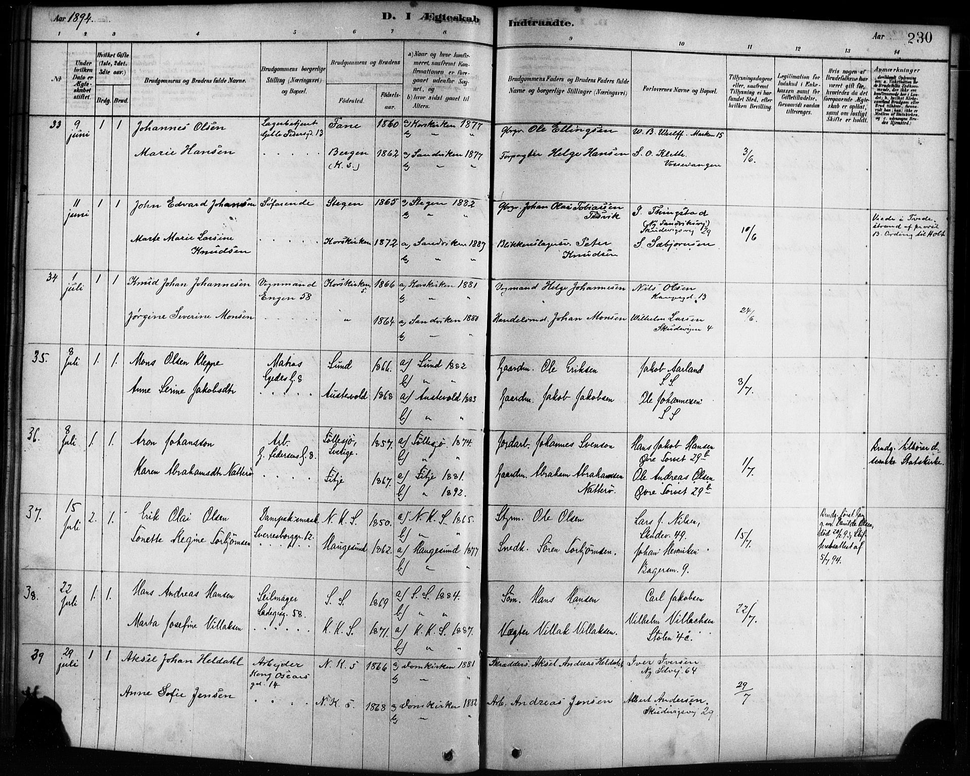 Sandviken Sokneprestembete, AV/SAB-A-77601/H/Ha/L0002: Parish register (official) no. A 2, 1878-1896, p. 230