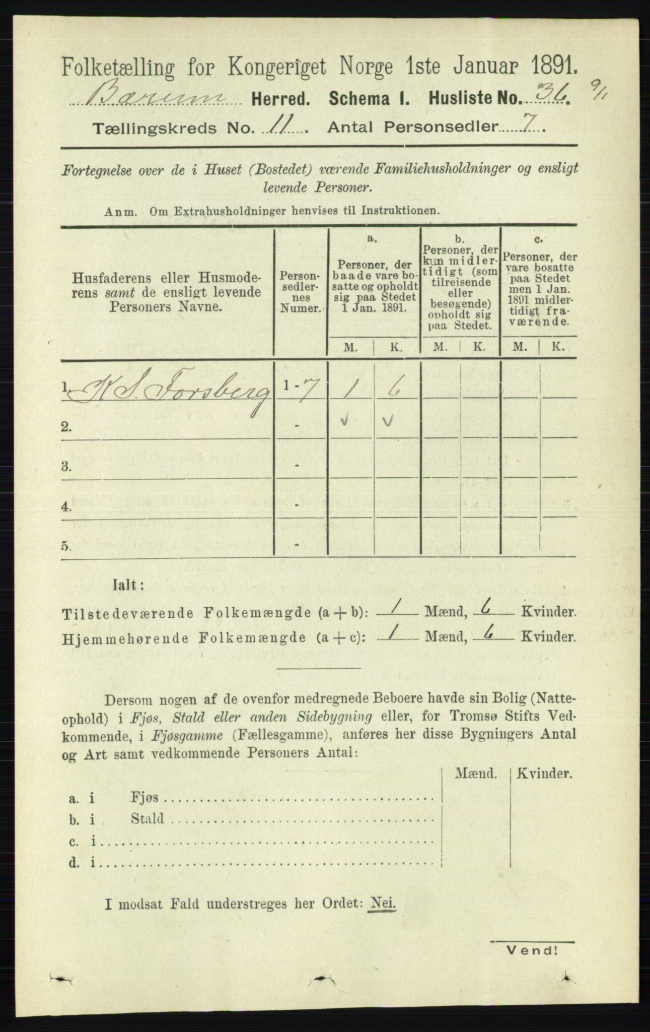 RA, 1891 census for 0219 Bærum, 1891, p. 7148