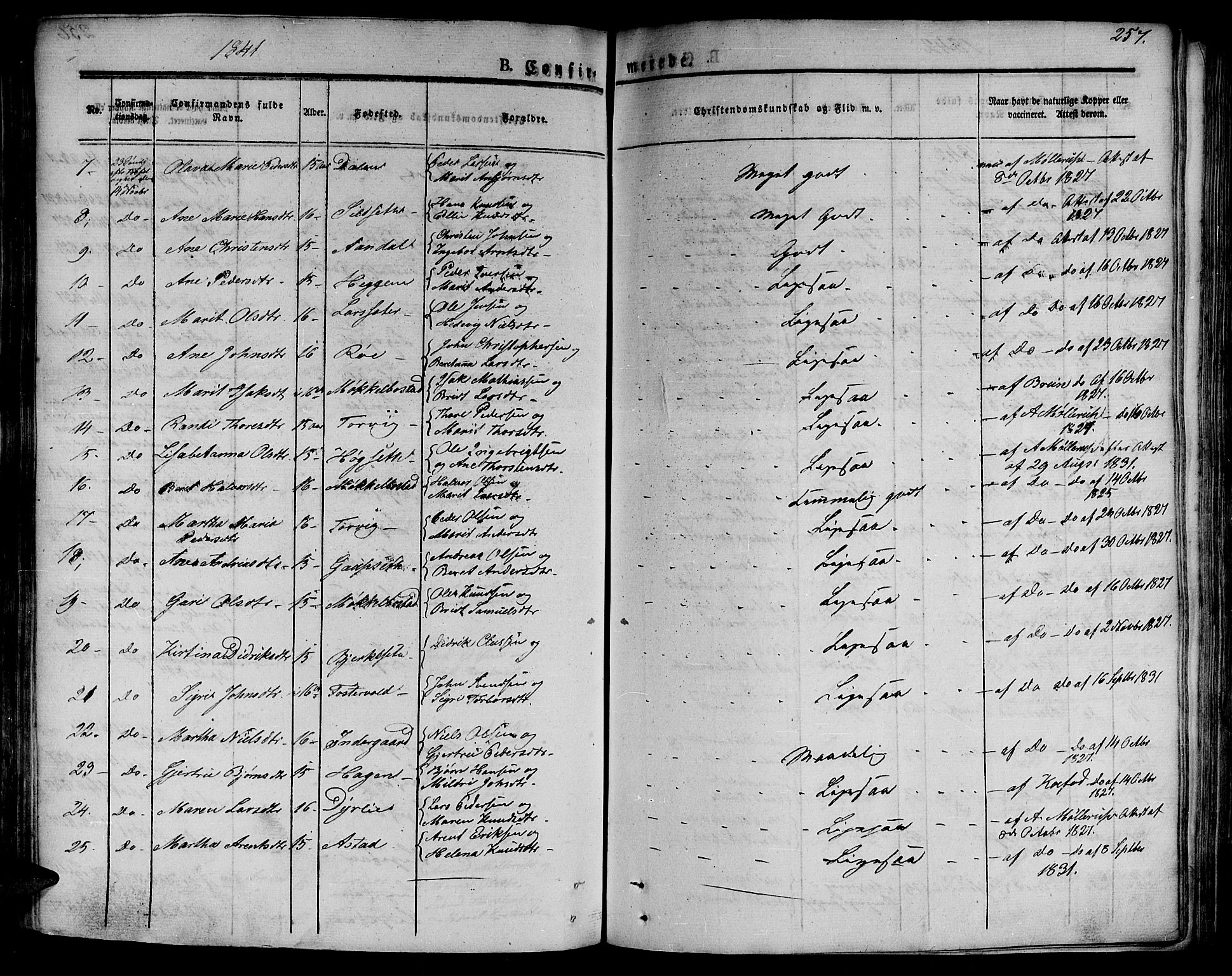 Ministerialprotokoller, klokkerbøker og fødselsregistre - Møre og Romsdal, AV/SAT-A-1454/586/L0983: Parish register (official) no. 586A09, 1829-1843, p. 257