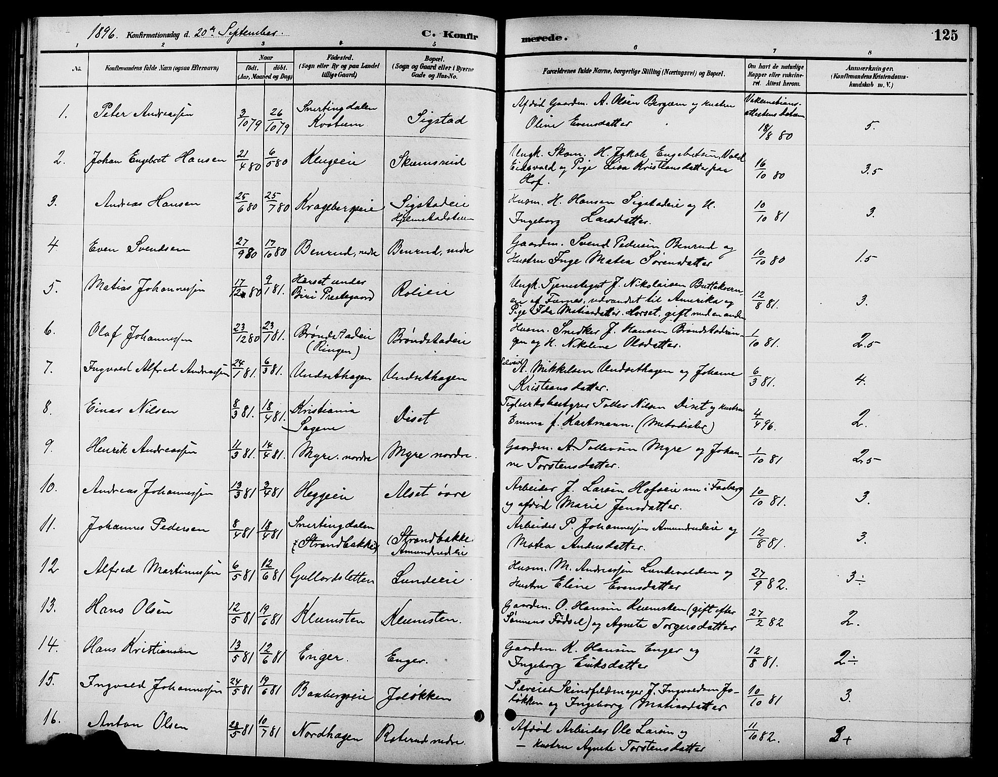 Biri prestekontor, SAH/PREST-096/H/Ha/Hab/L0004: Parish register (copy) no. 4, 1892-1909, p. 125