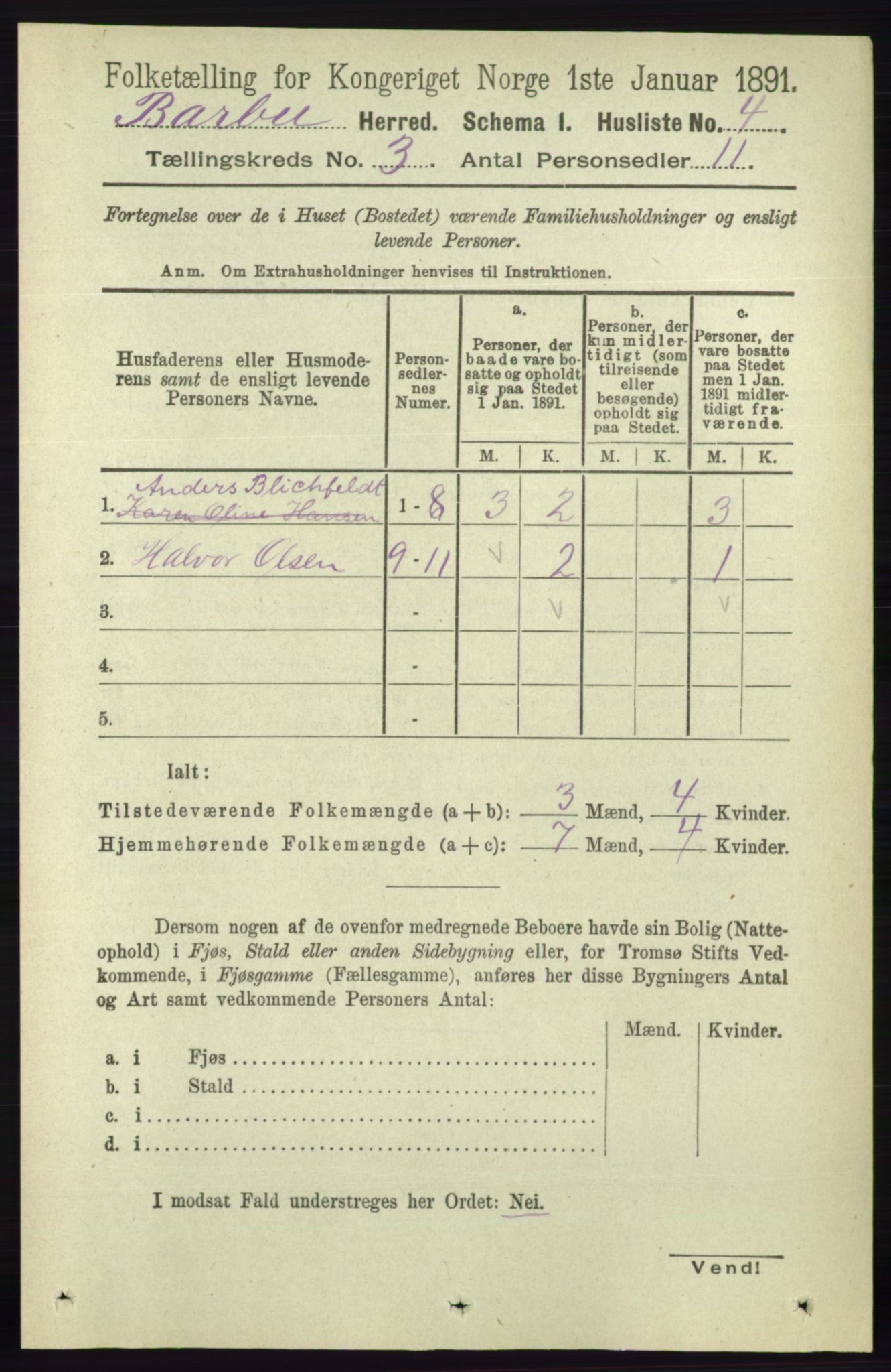 RA, 1891 census for 0990 Barbu, 1891, p. 1393