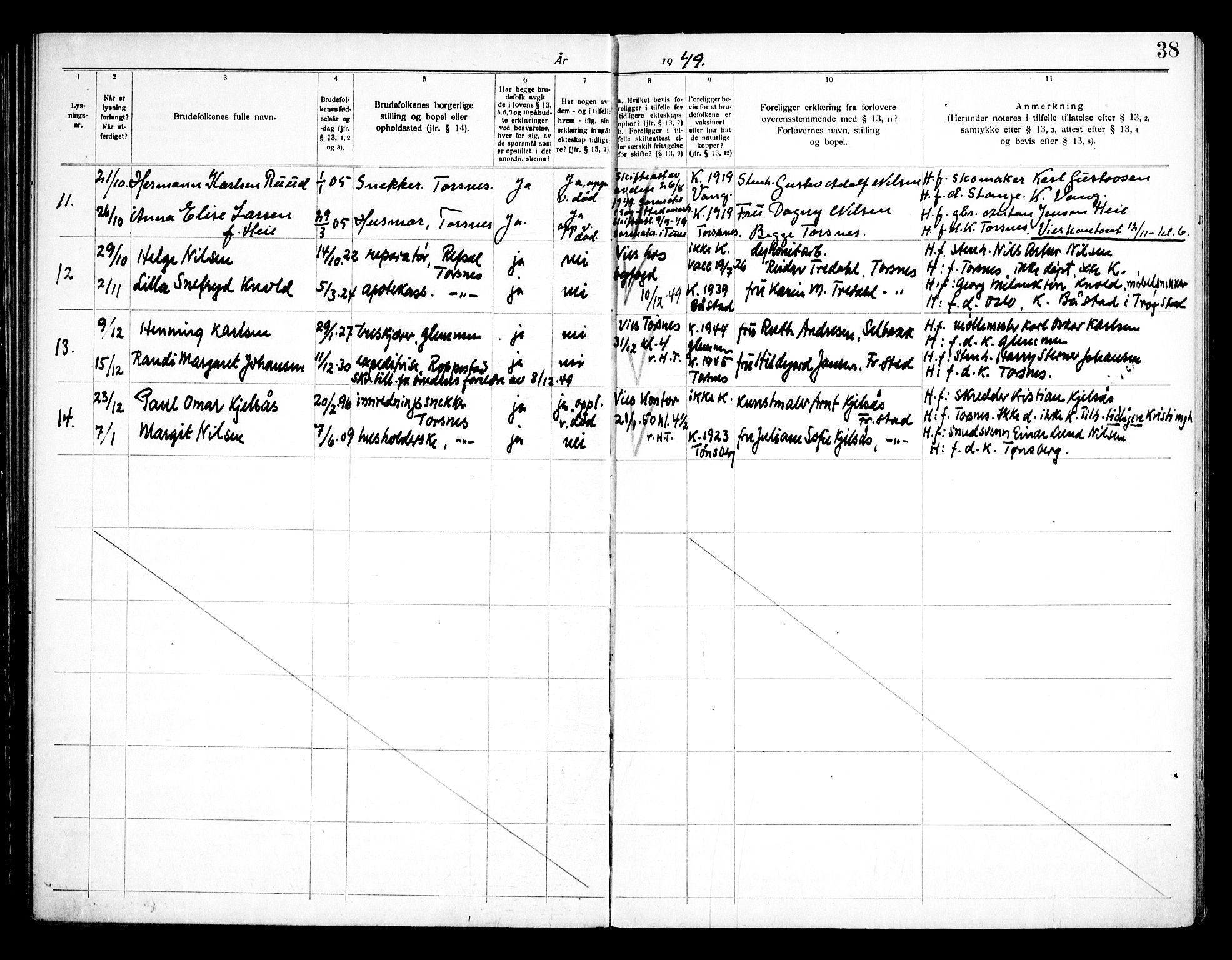 Borge prestekontor Kirkebøker, AV/SAO-A-10903/H/Hb/L0001: Banns register no. II 1, 1919-1966, p. 38