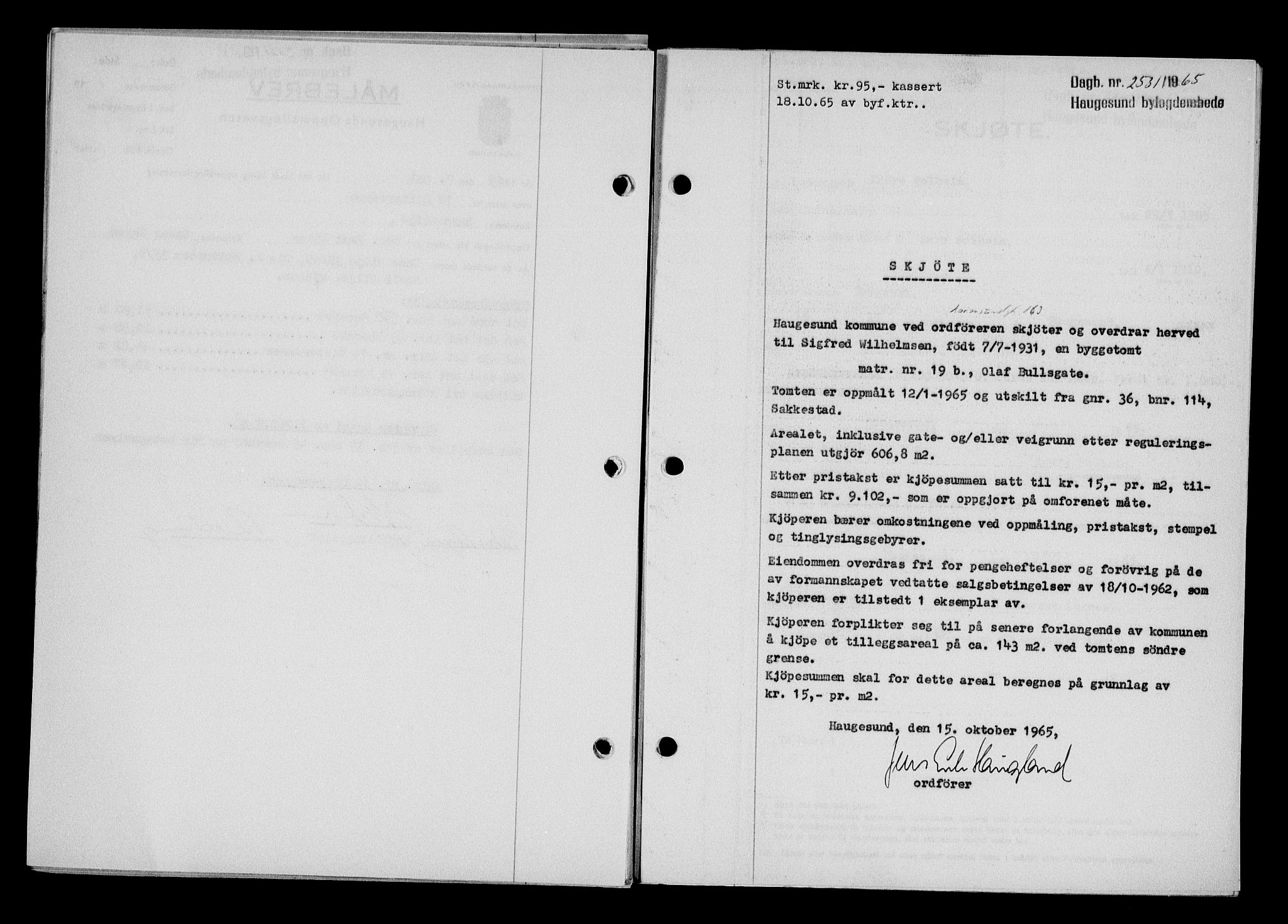 Haugesund tingrett, AV/SAST-A-101415/01/II/IIC/L0076: Mortgage book no. A 17, 1965-1966, Diary no: : 2531/1965