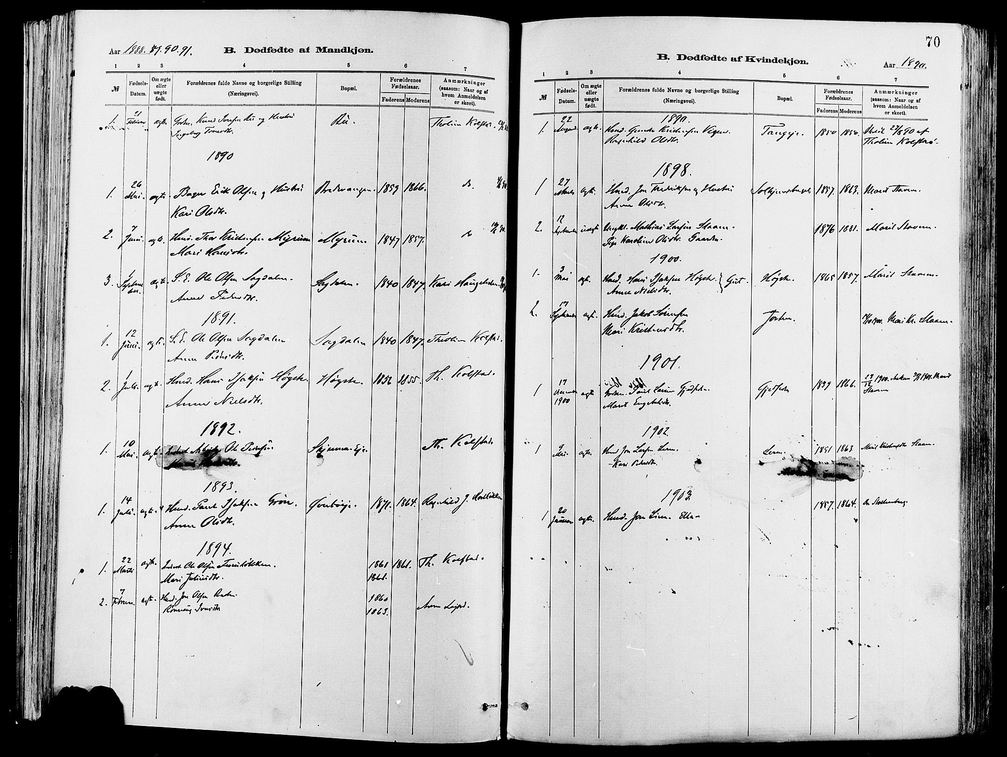 Vågå prestekontor, AV/SAH-PREST-076/H/Ha/Haa/L0008: Parish register (official) no. 8, 1886-1904, p. 70