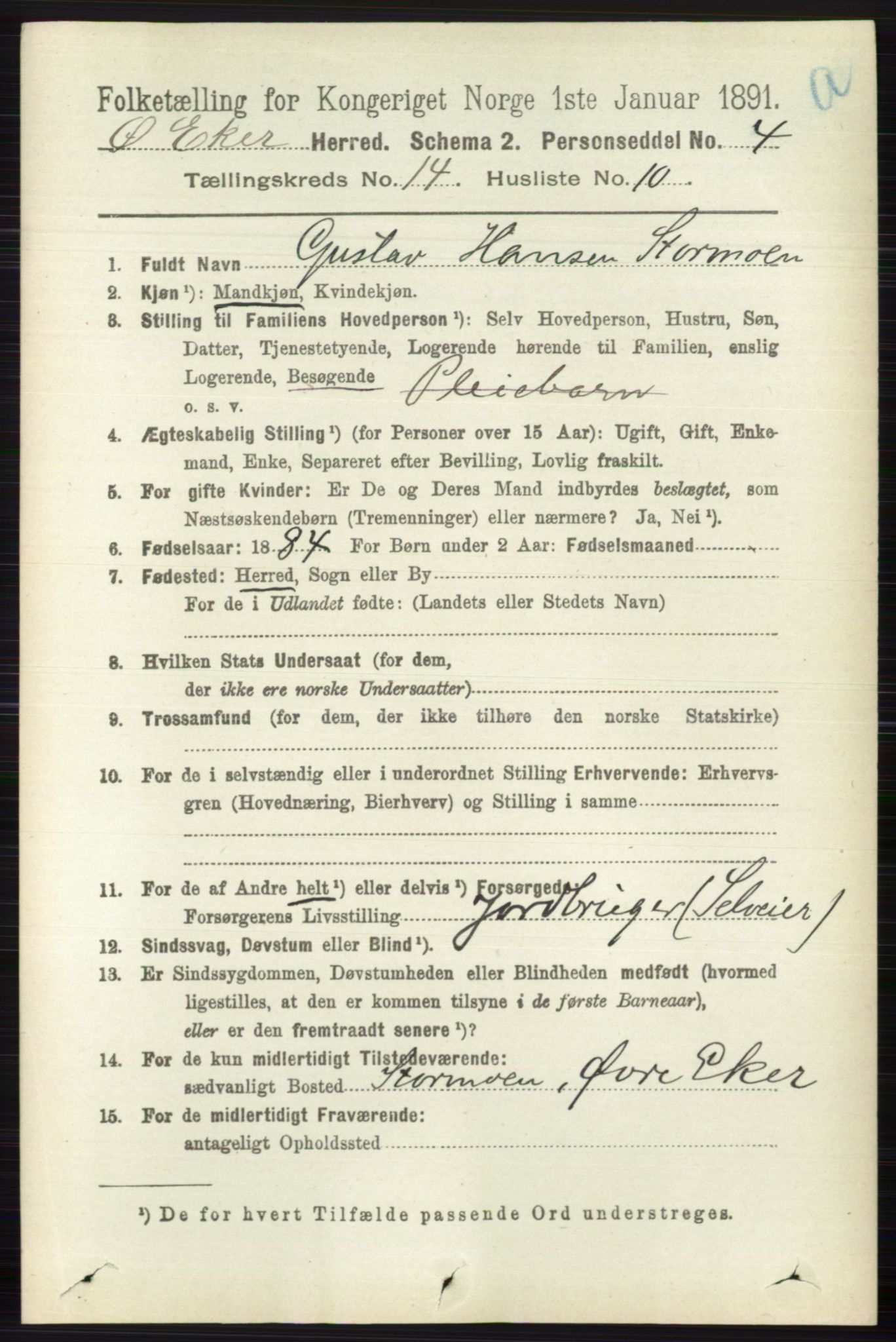 RA, 1891 census for 0624 Øvre Eiker, 1891, p. 6512