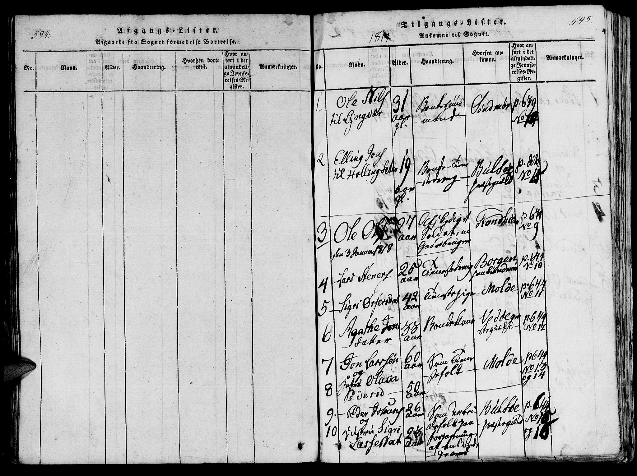 Ministerialprotokoller, klokkerbøker og fødselsregistre - Møre og Romsdal, SAT/A-1454/560/L0718: Parish register (official) no. 560A02, 1817-1844, p. 594-595