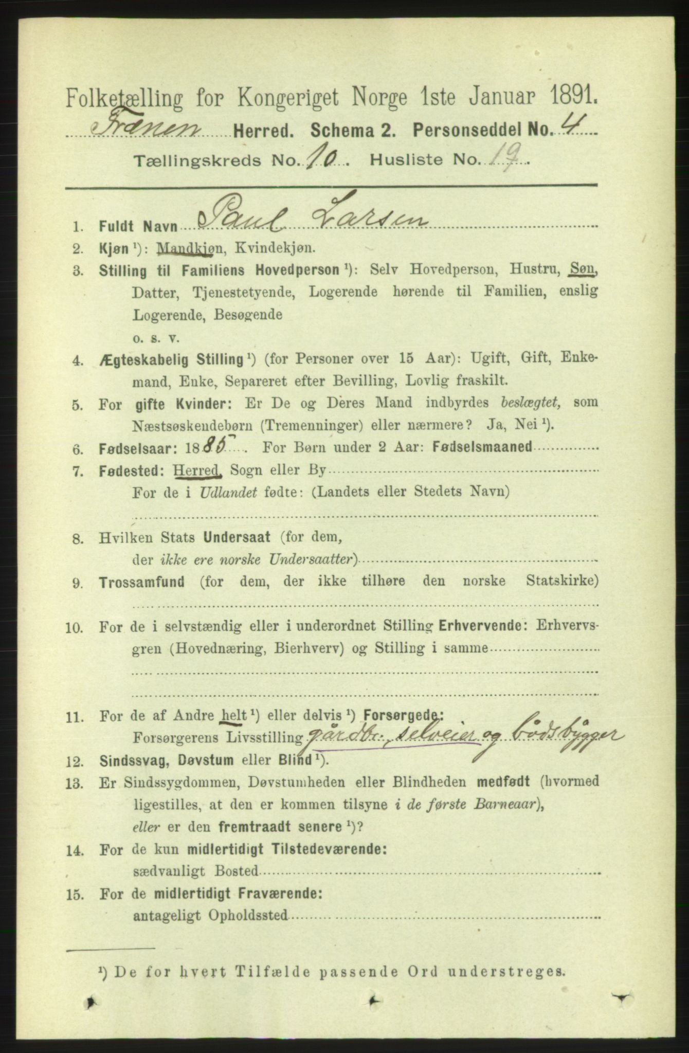 RA, 1891 census for 1548 Fræna, 1891, p. 3207