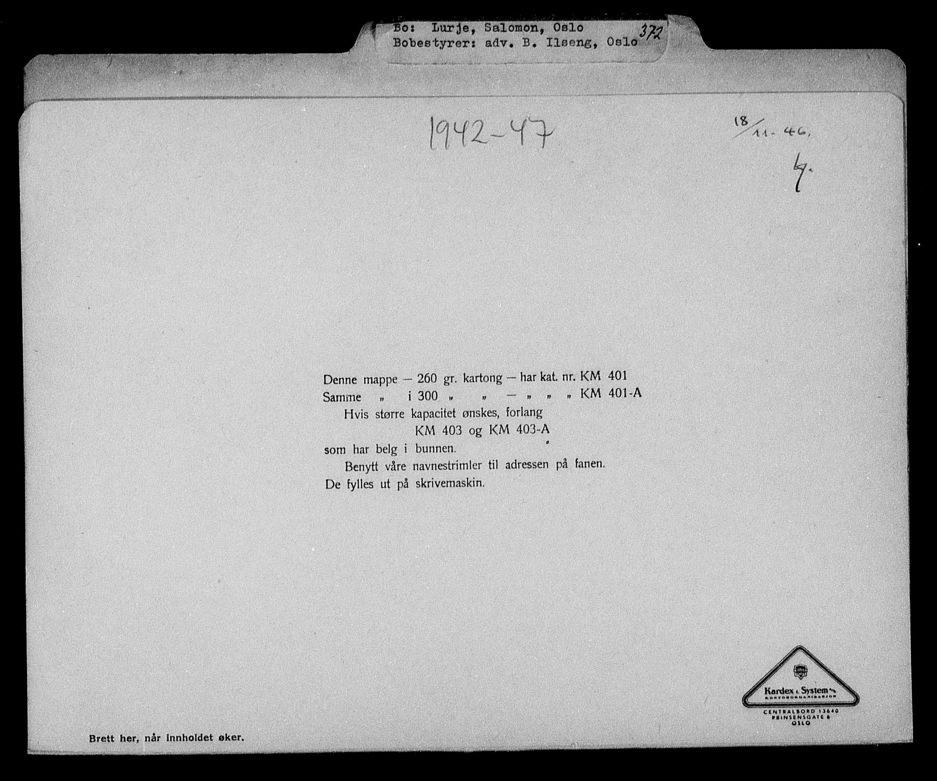 Justisdepartementet, Tilbakeføringskontoret for inndratte formuer, RA/S-1564/H/Hc/Hcc/L0960: --, 1945-1947, p. 452