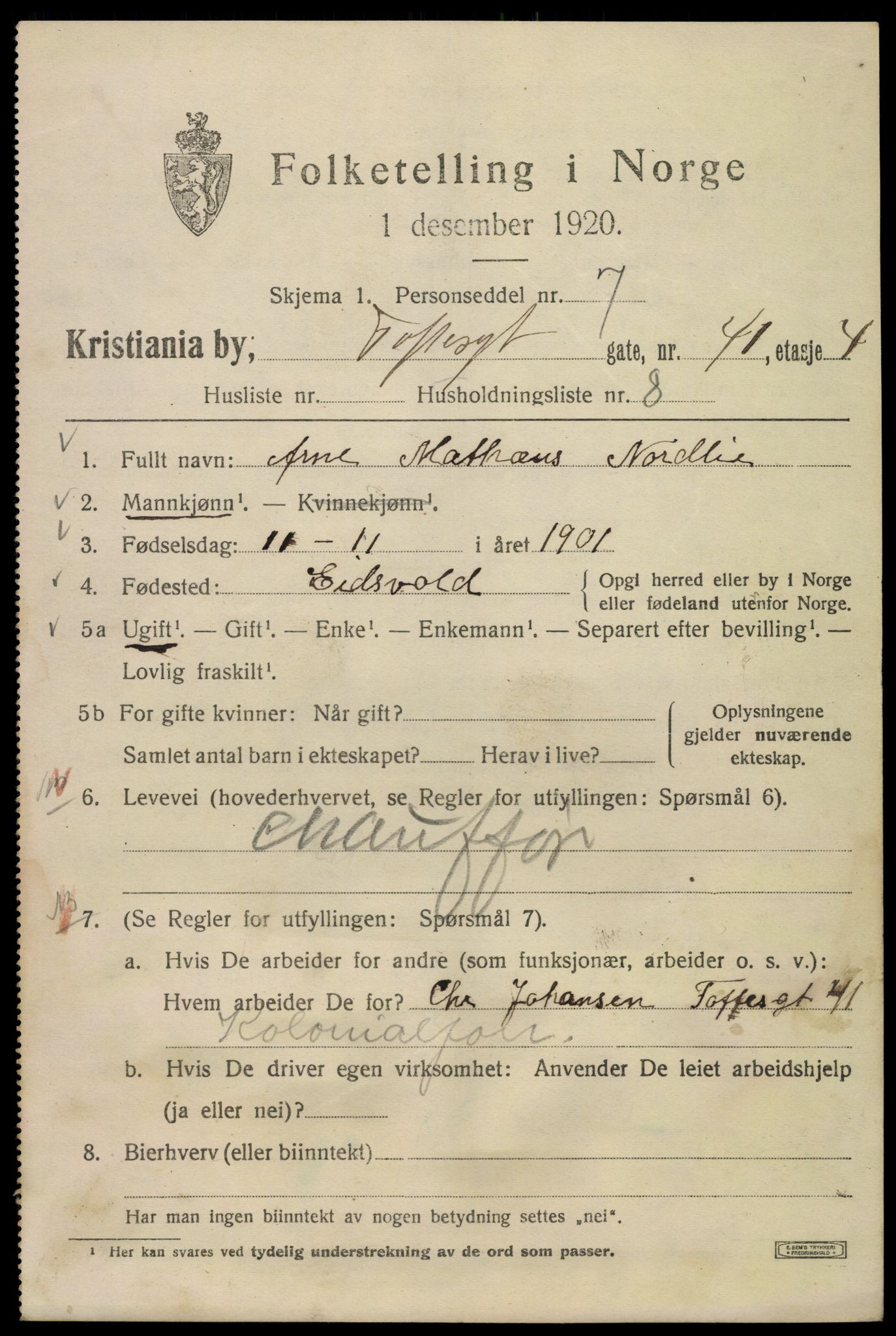 SAO, 1920 census for Kristiania, 1920, p. 585017