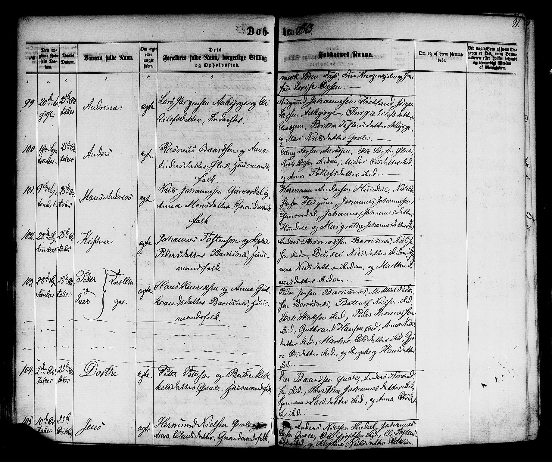 Sogndal sokneprestembete, AV/SAB-A-81301/H/Haa/Haaa/L0013: Parish register (official) no. A 13, 1859-1877, p. 91