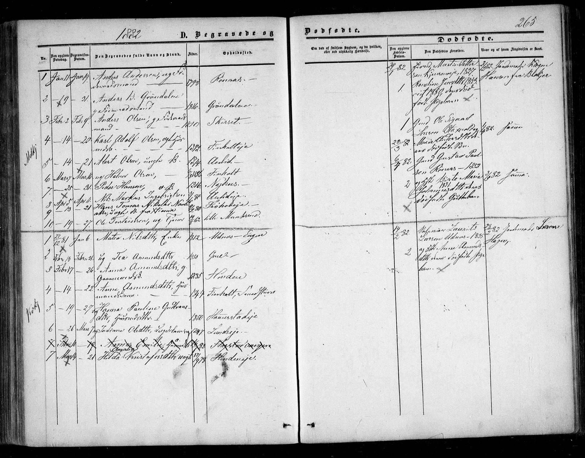 Nes prestekontor Kirkebøker, SAO/A-10410/F/Fc/L0001: Parish register (official) no. III 1, 1859-1882, p. 265