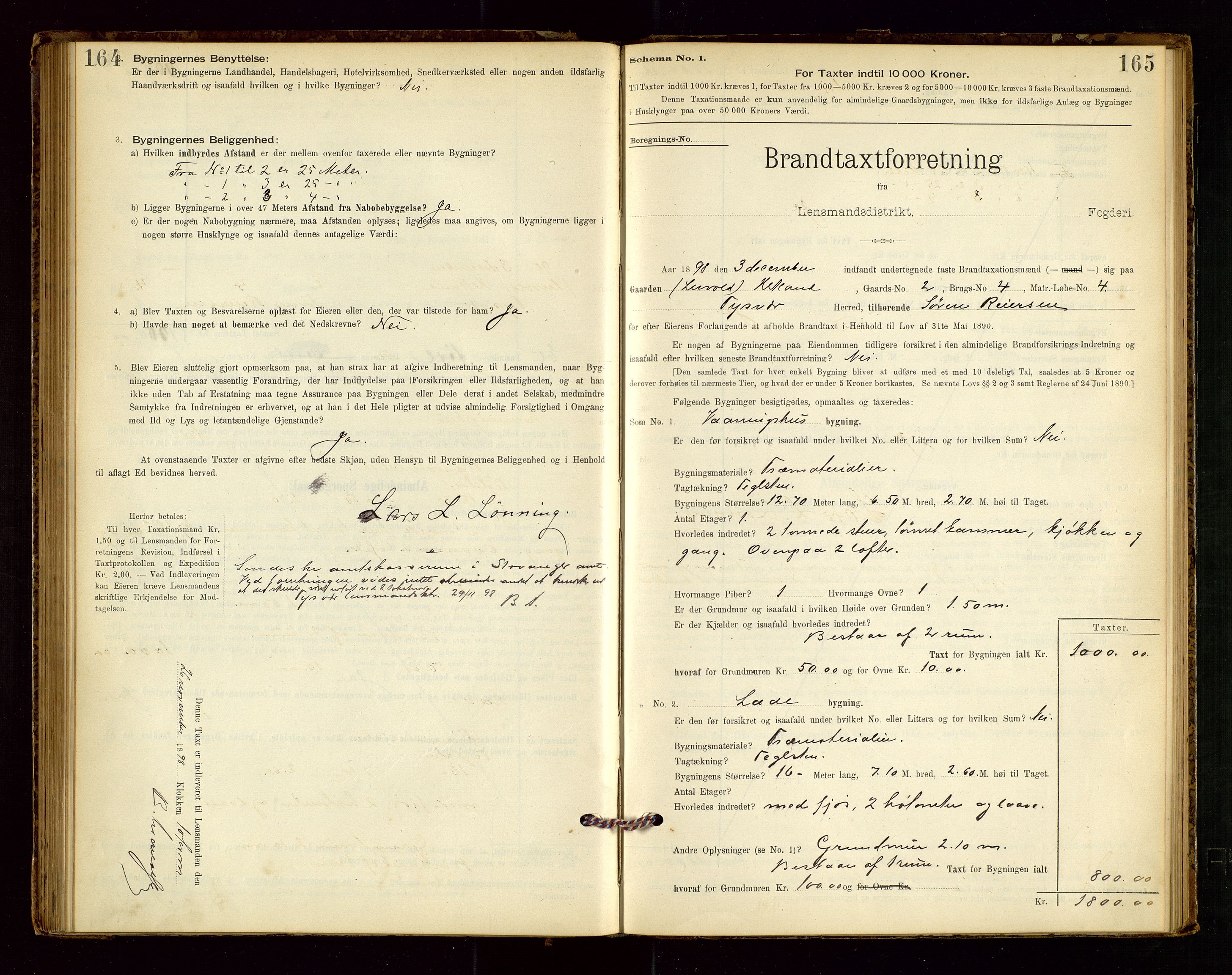 Tysvær lensmannskontor, AV/SAST-A-100192/Gob/L0001: "Brandtaxationsprotokol for Tysvær Lensmandsdistrikt Ryfylke Fogderi", 1894-1916, p. 164-165