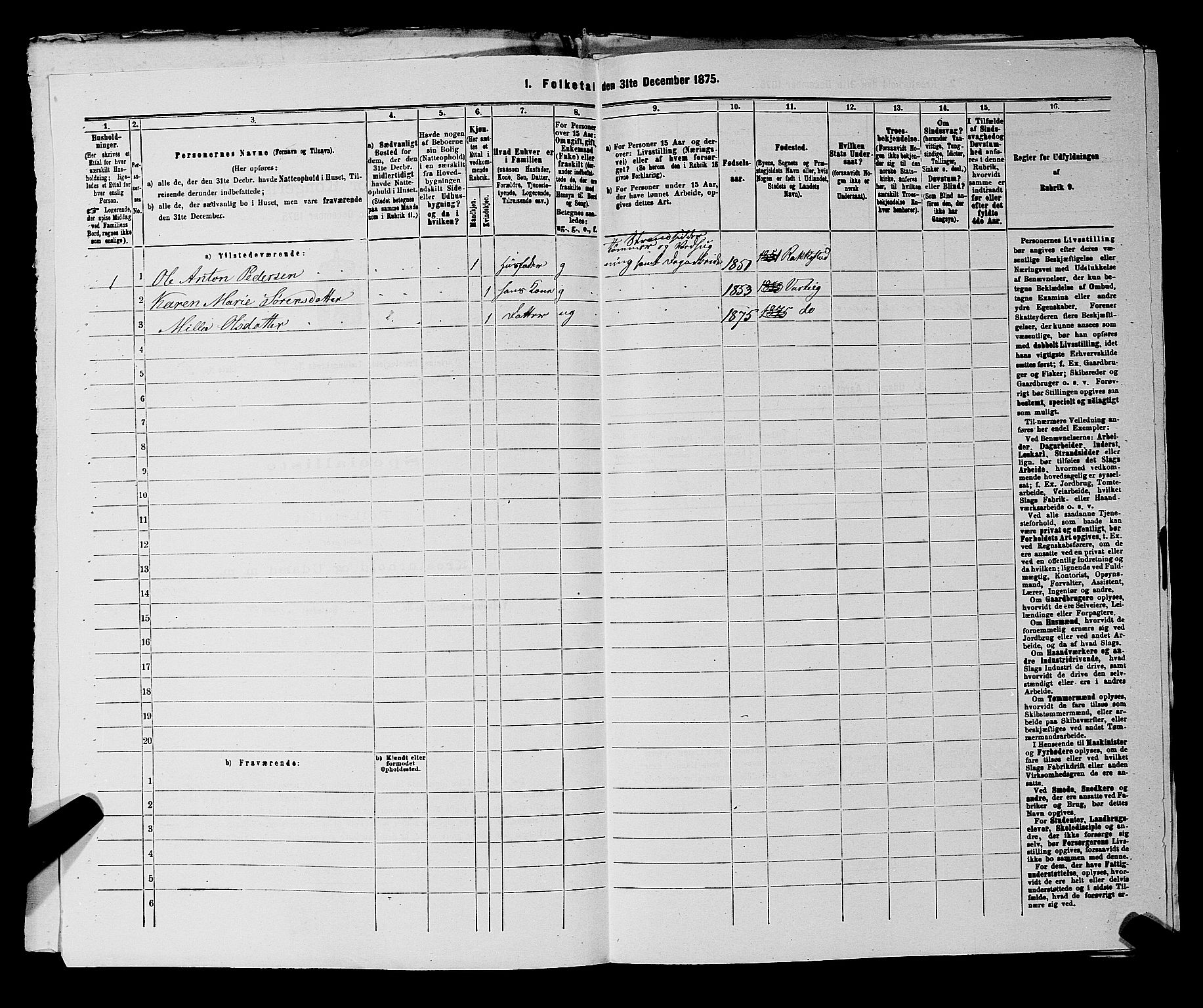 RA, 1875 census for 0114P Varteig, 1875, p. 279