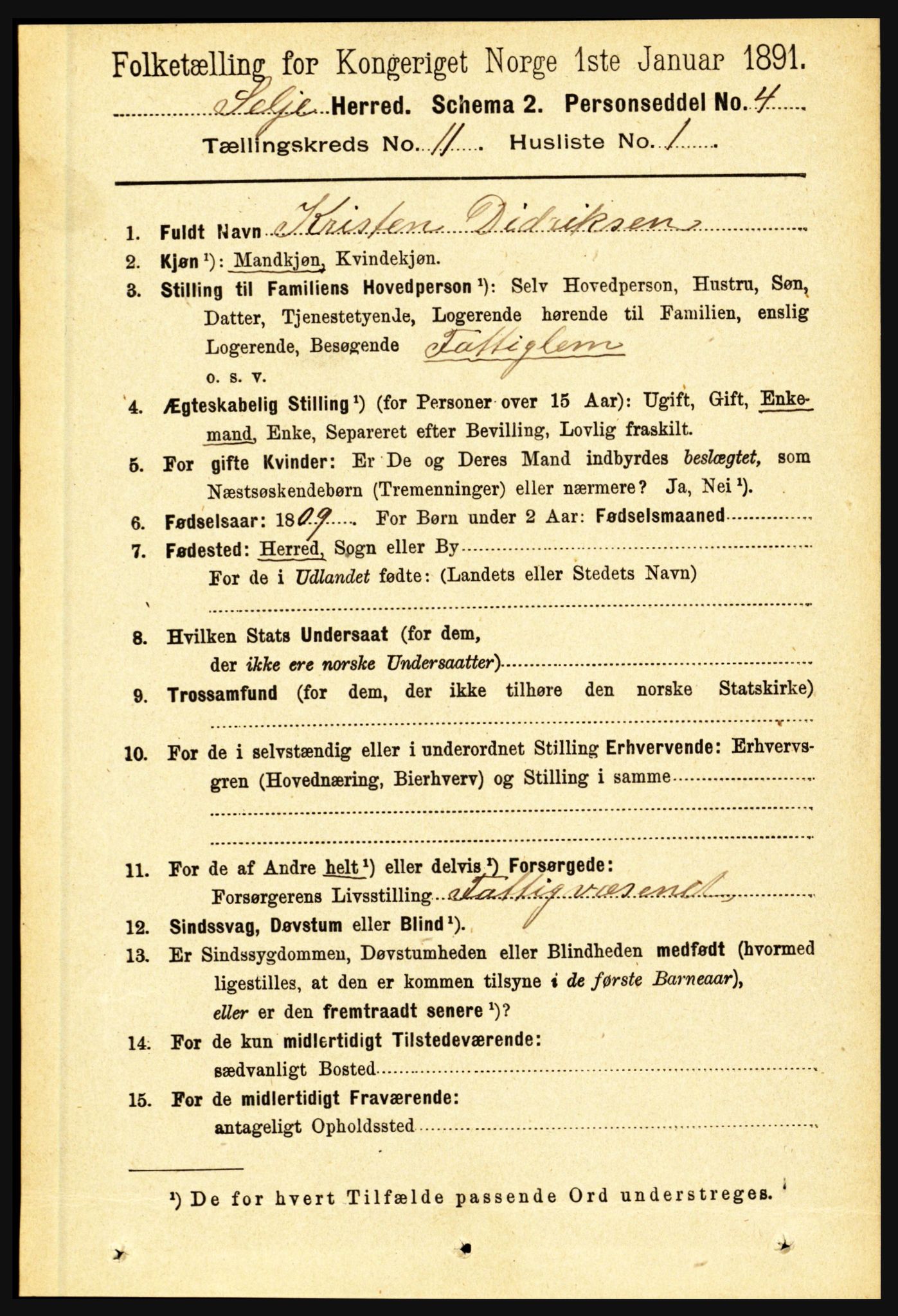 RA, 1891 census for 1441 Selje, 1891, p. 3418