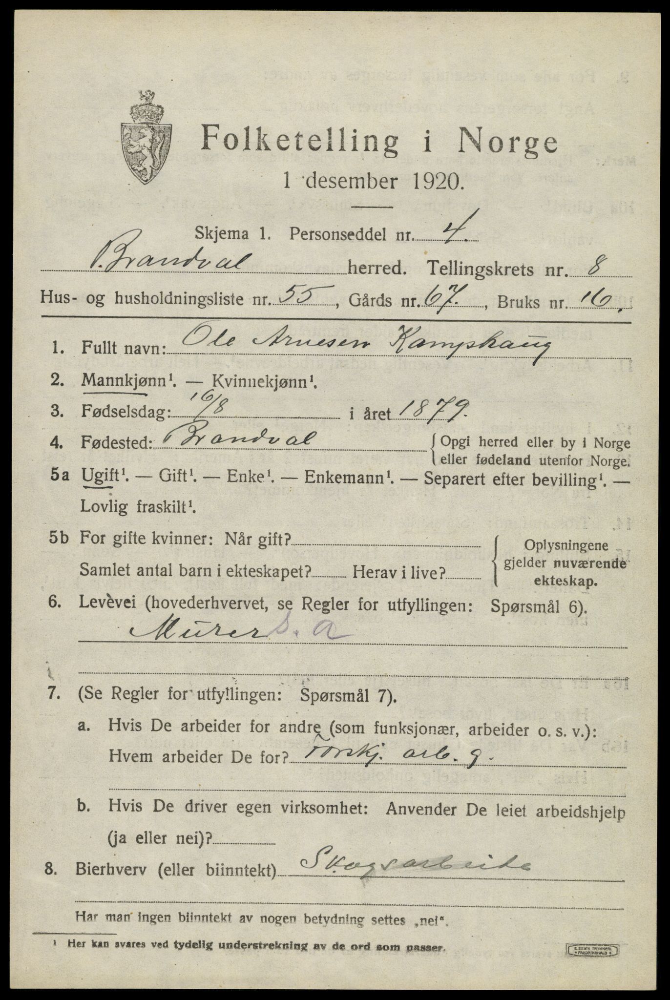 SAH, 1920 census for Brandval, 1920, p. 7282