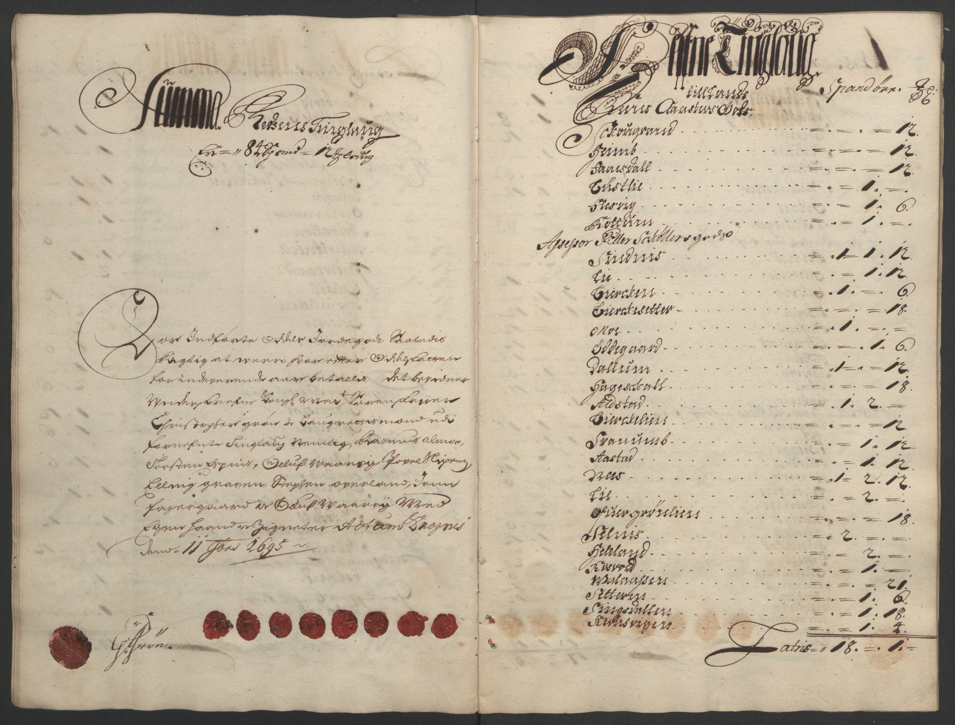 Rentekammeret inntil 1814, Reviderte regnskaper, Fogderegnskap, RA/EA-4092/R57/L3851: Fogderegnskap Fosen, 1695-1696, p. 89