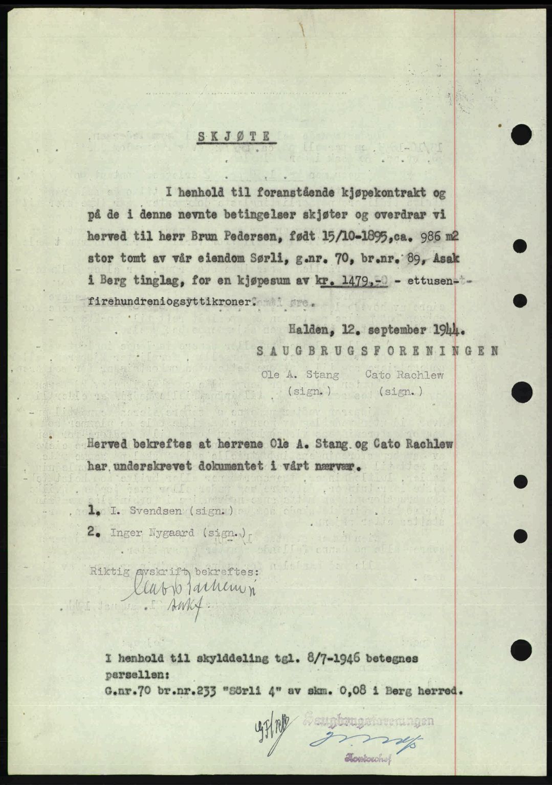 Idd og Marker sorenskriveri, AV/SAO-A-10283/G/Gb/Gbb/L0008: Mortgage book no. A8, 1946-1946, Diary no: : 1344/1946