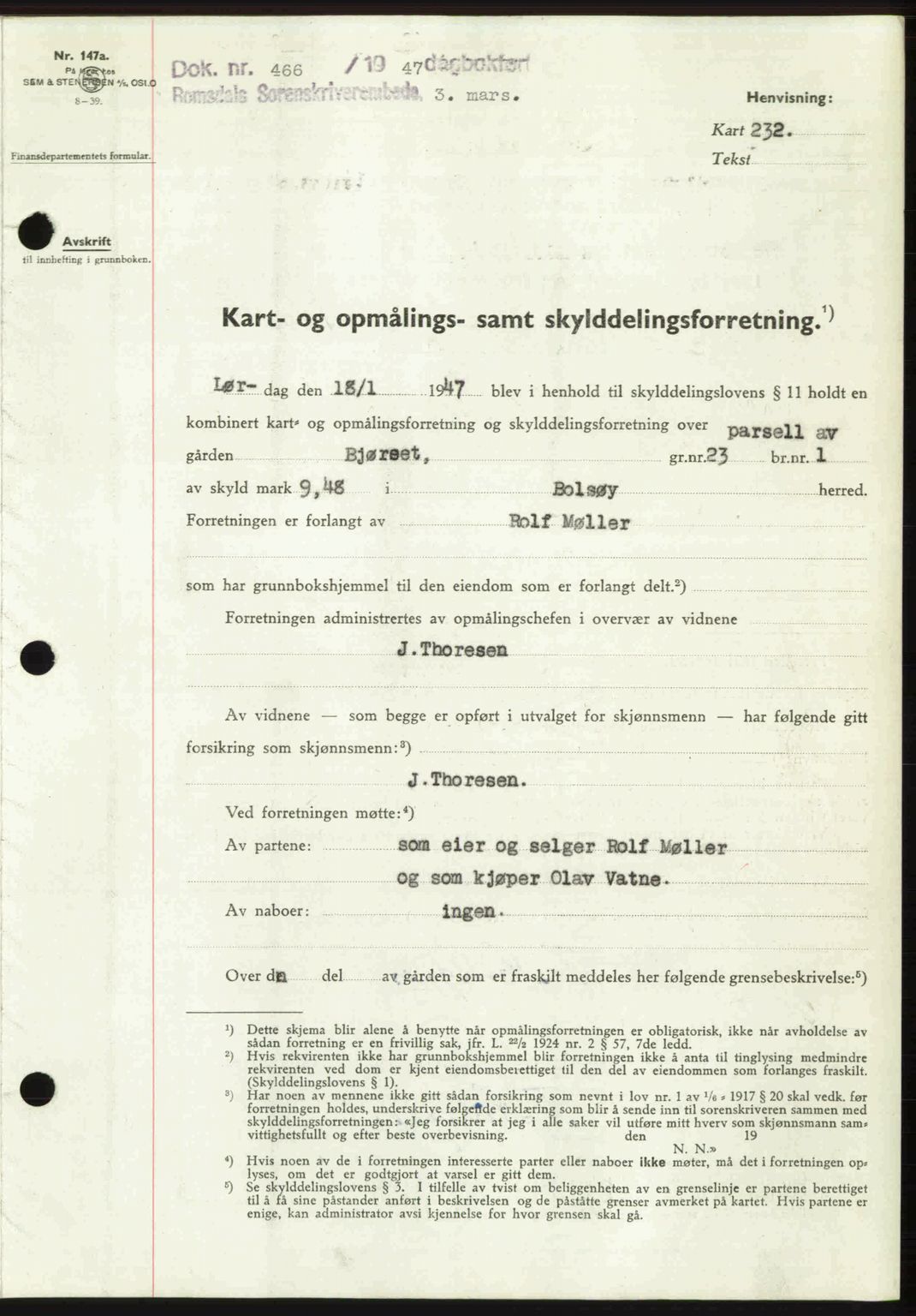 Romsdal sorenskriveri, AV/SAT-A-4149/1/2/2C: Mortgage book no. A22, 1947-1947, Diary no: : 466/1947