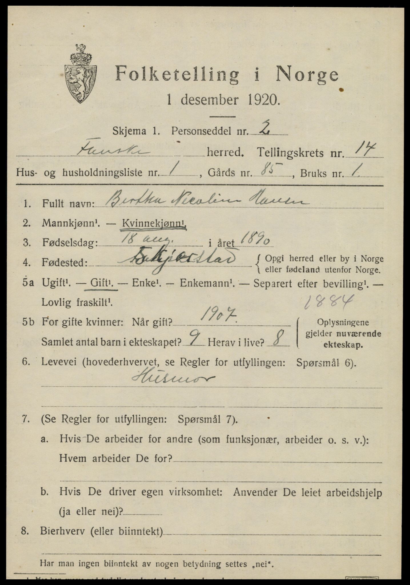 SAT, 1920 census for Fauske, 1920, p. 8676