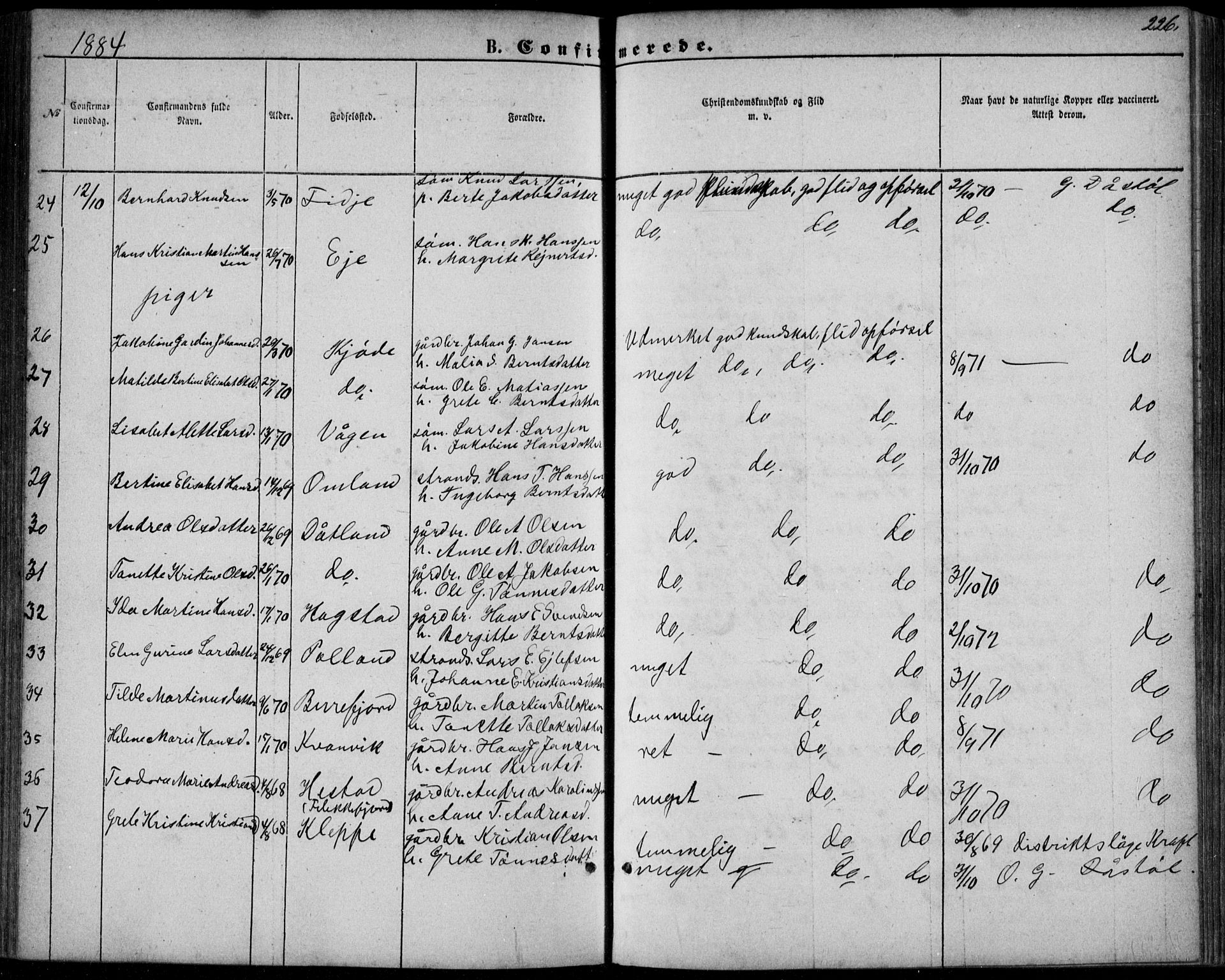 Flekkefjord sokneprestkontor, AV/SAK-1111-0012/F/Fb/Fbb/L0003: Parish register (copy) no. B 3, 1867-1889, p. 226