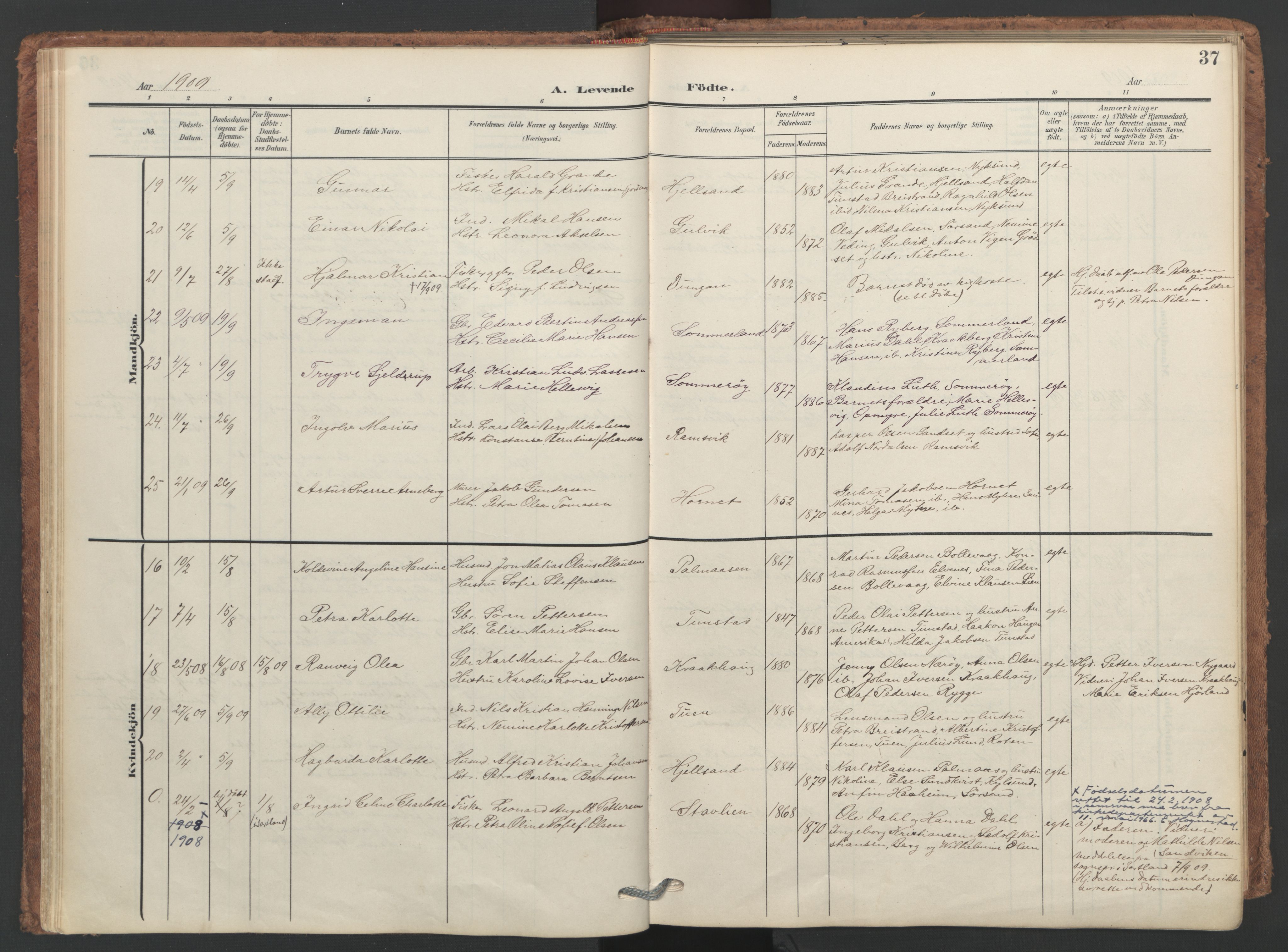 Ministerialprotokoller, klokkerbøker og fødselsregistre - Nordland, SAT/A-1459/893/L1339: Parish register (official) no. 893A11, 1904-1914, p. 37