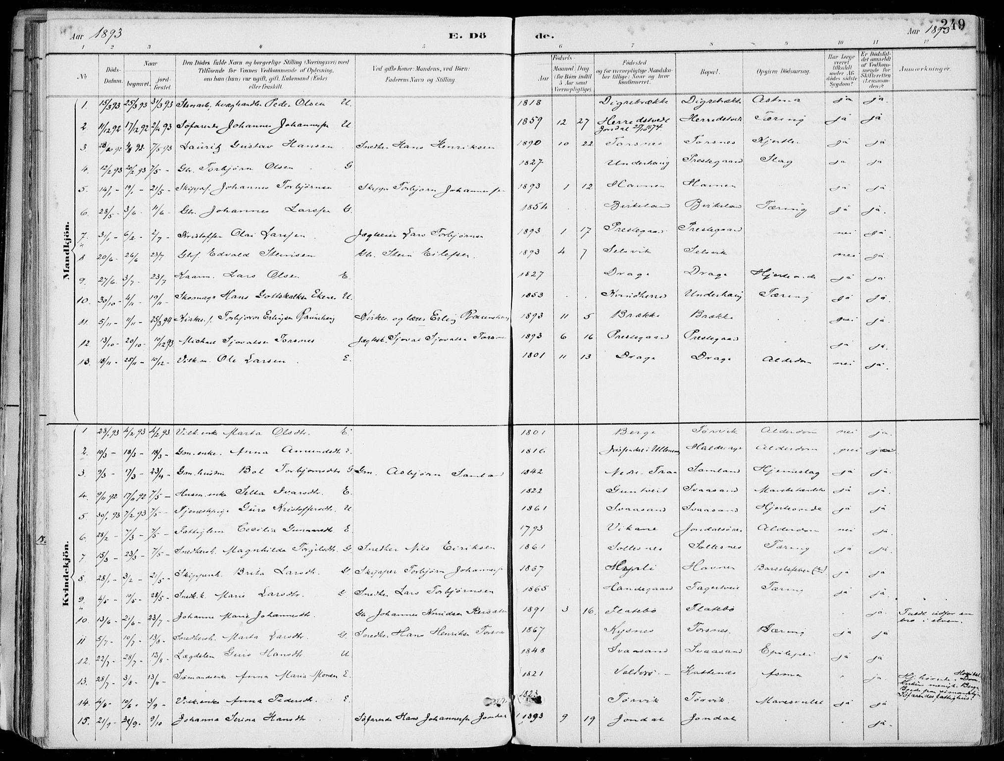 Strandebarm sokneprestembete, SAB/A-78401/H/Haa: Parish register (official) no. E  1, 1886-1908, p. 249