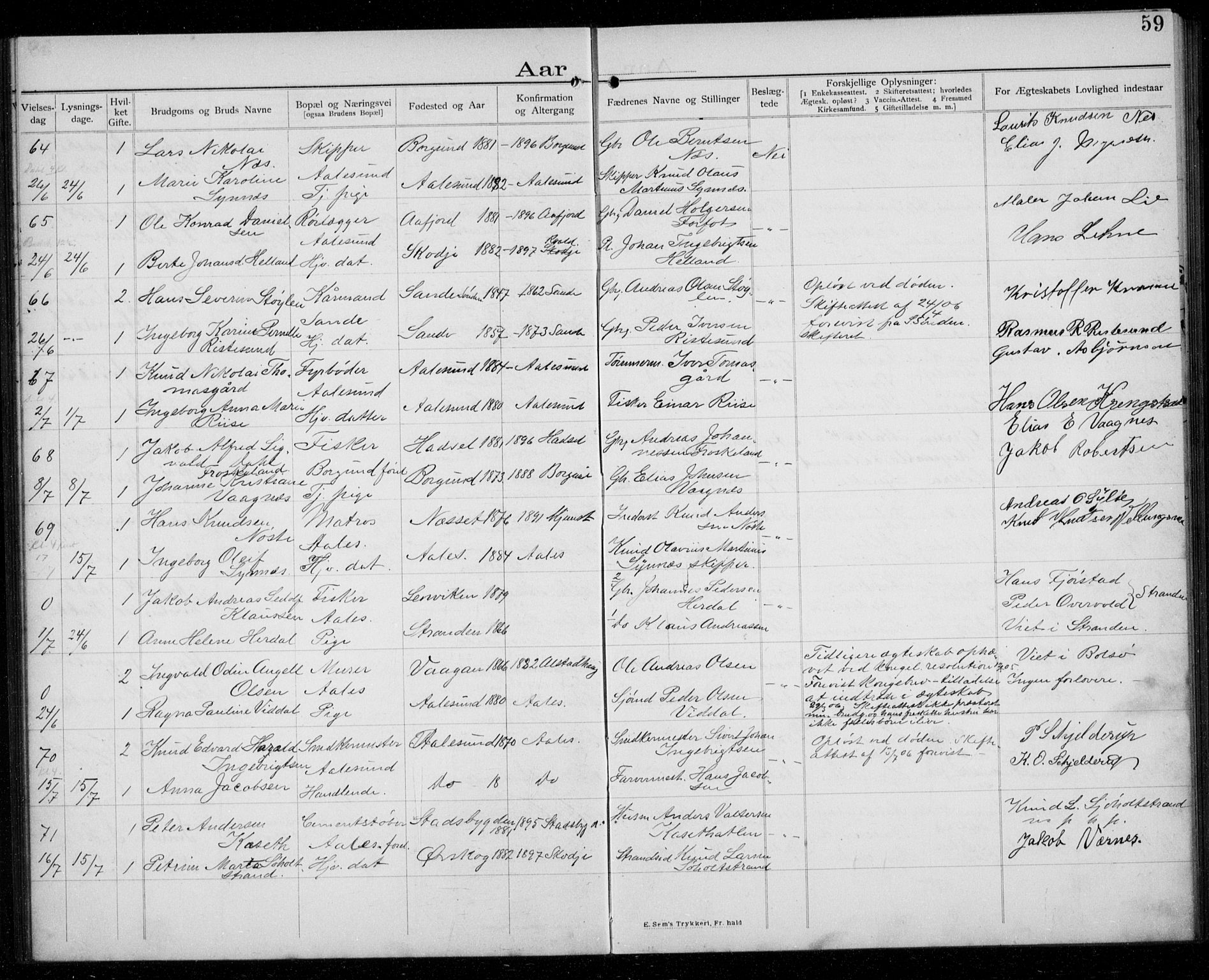 Ministerialprotokoller, klokkerbøker og fødselsregistre - Møre og Romsdal, AV/SAT-A-1454/529/L0458: Banns register no. 529A08, 1901-1918, p. 59