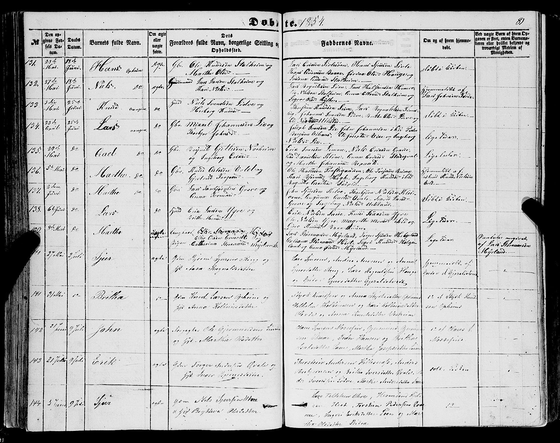 Voss sokneprestembete, AV/SAB-A-79001/H/Haa: Parish register (official) no. A 16, 1849-1863, p. 81