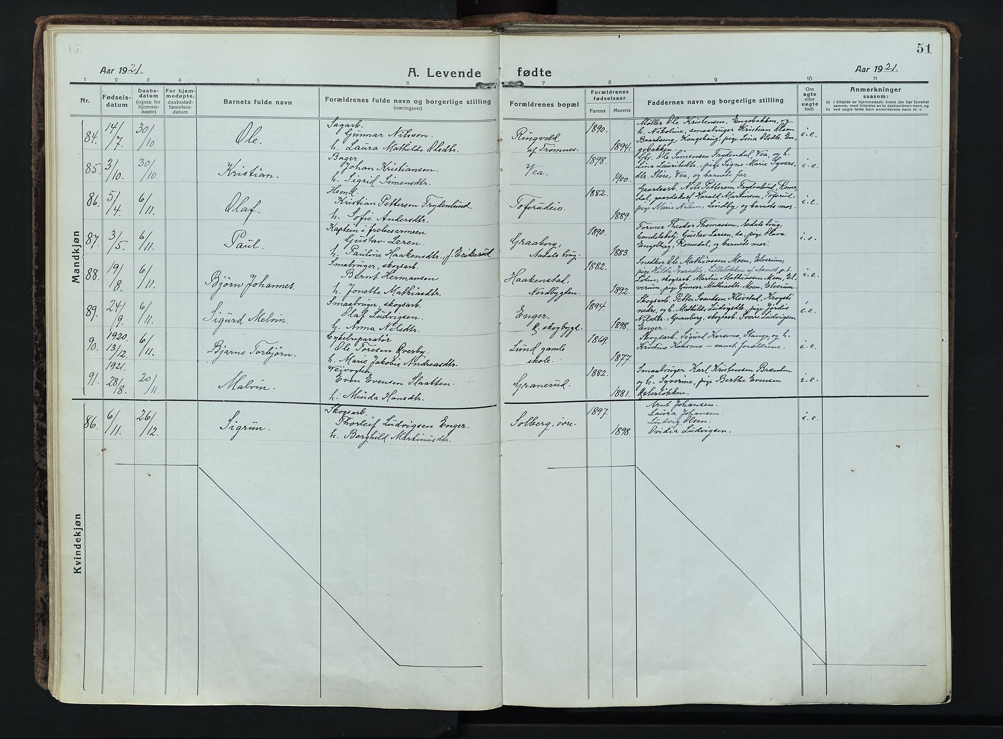 Løten prestekontor, AV/SAH-PREST-022/K/Ka/L0012: Parish register (official) no. 12, 1918-1926, p. 51