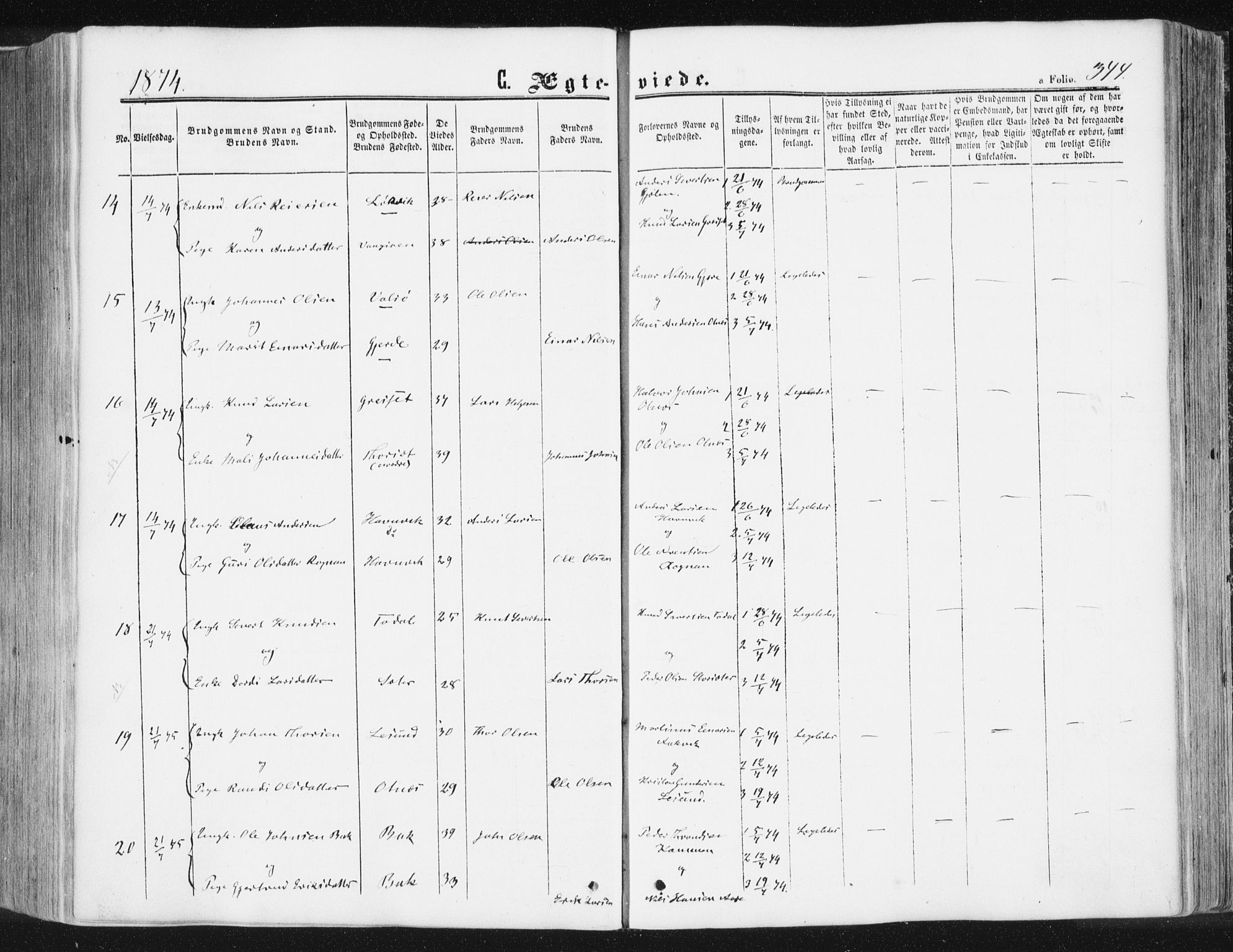 Ministerialprotokoller, klokkerbøker og fødselsregistre - Møre og Romsdal, AV/SAT-A-1454/578/L0905: Parish register (official) no. 578A04, 1859-1877, p. 344