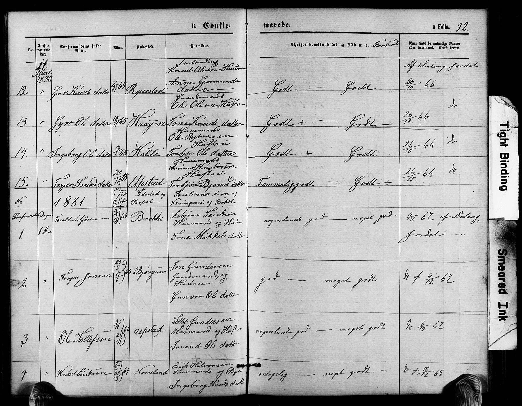 Valle sokneprestkontor, SAK/1111-0044/F/Fb/Fbb/L0002: Parish register (copy) no. B 2, 1875-1921, p. 92
