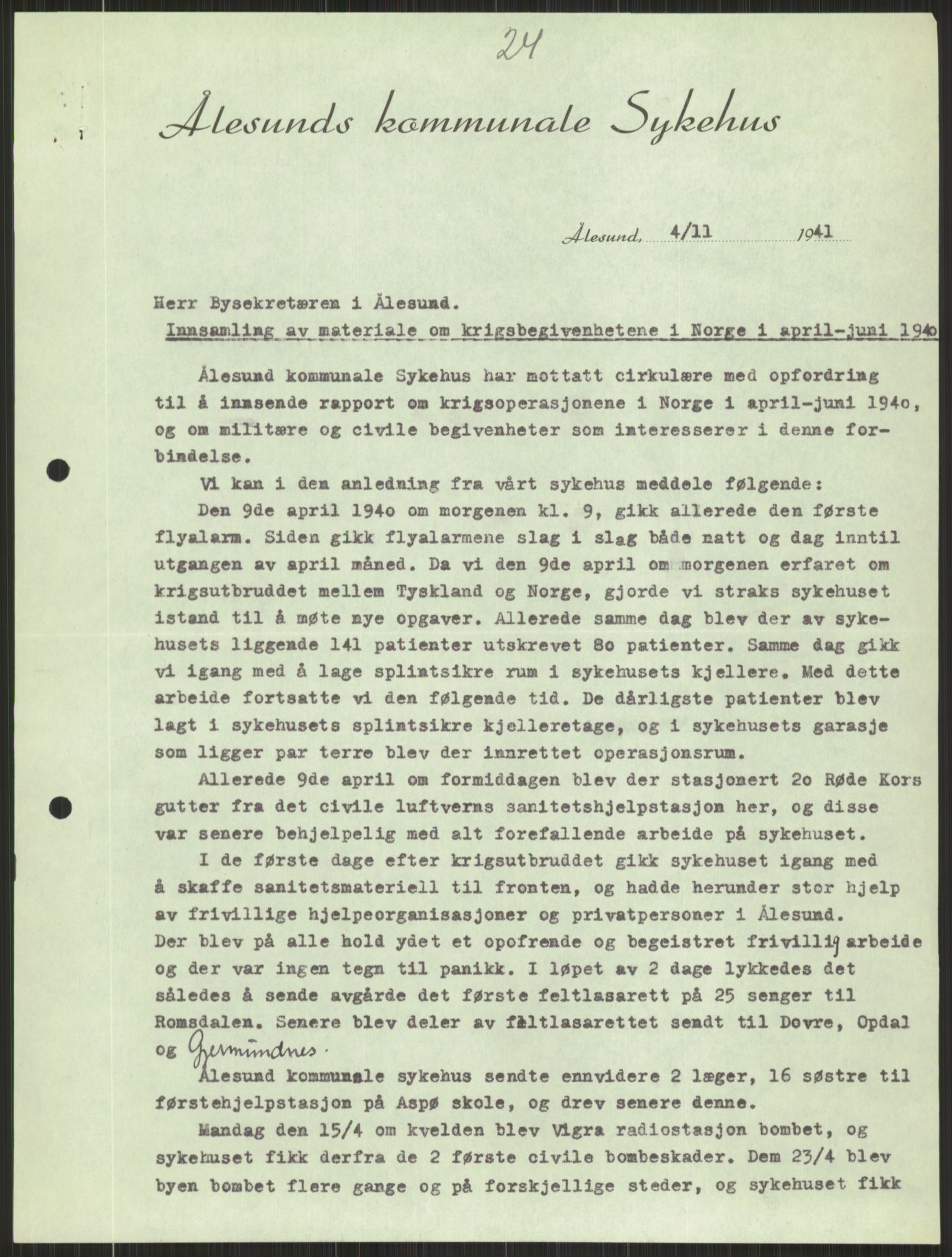 Forsvaret, Forsvarets krigshistoriske avdeling, AV/RA-RAFA-2017/Y/Ya/L0015: II-C-11-31 - Fylkesmenn.  Rapporter om krigsbegivenhetene 1940., 1940, p. 927