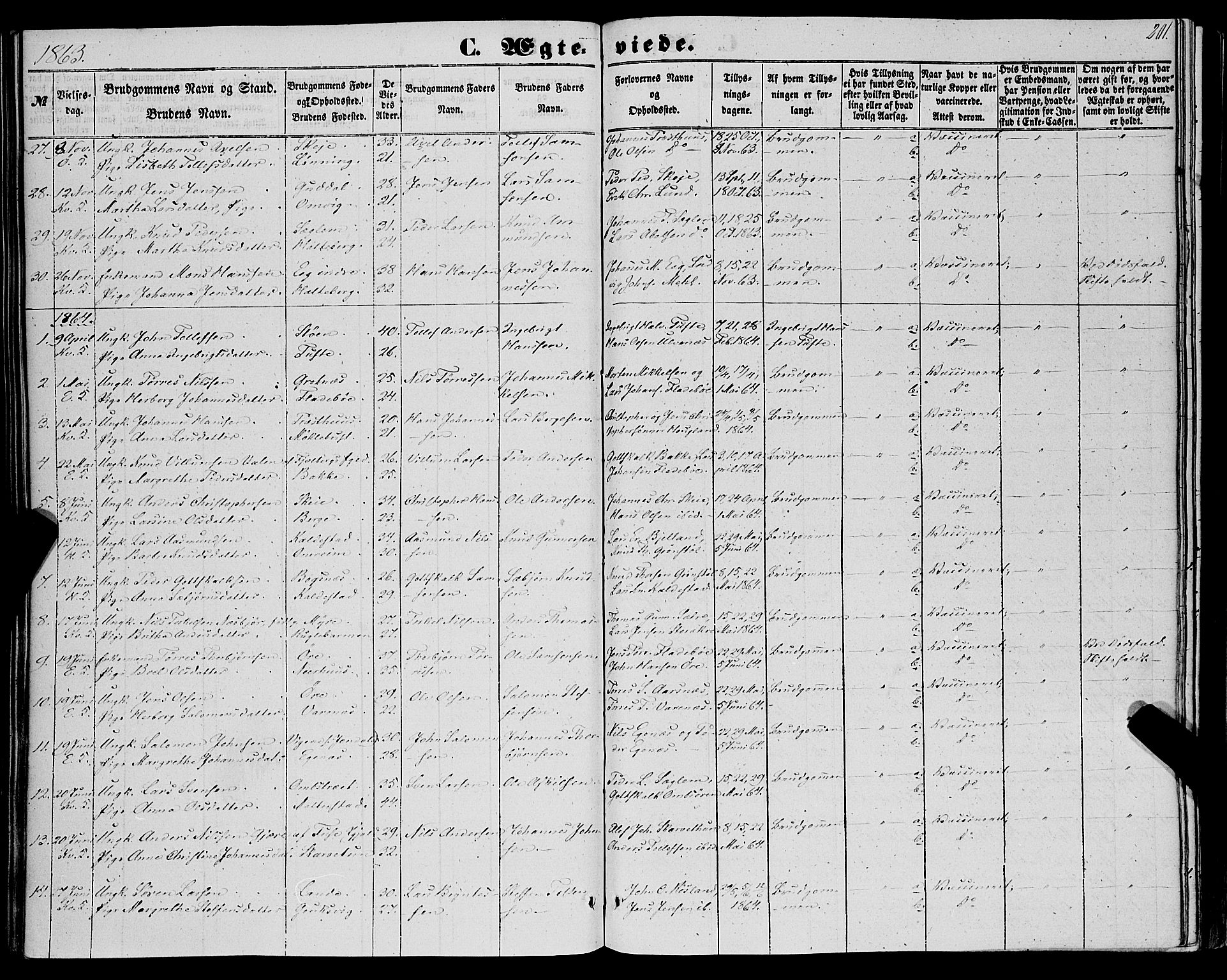 Kvinnherad sokneprestembete, SAB/A-76401/H/Haa: Parish register (official) no. A 8, 1854-1872, p. 201