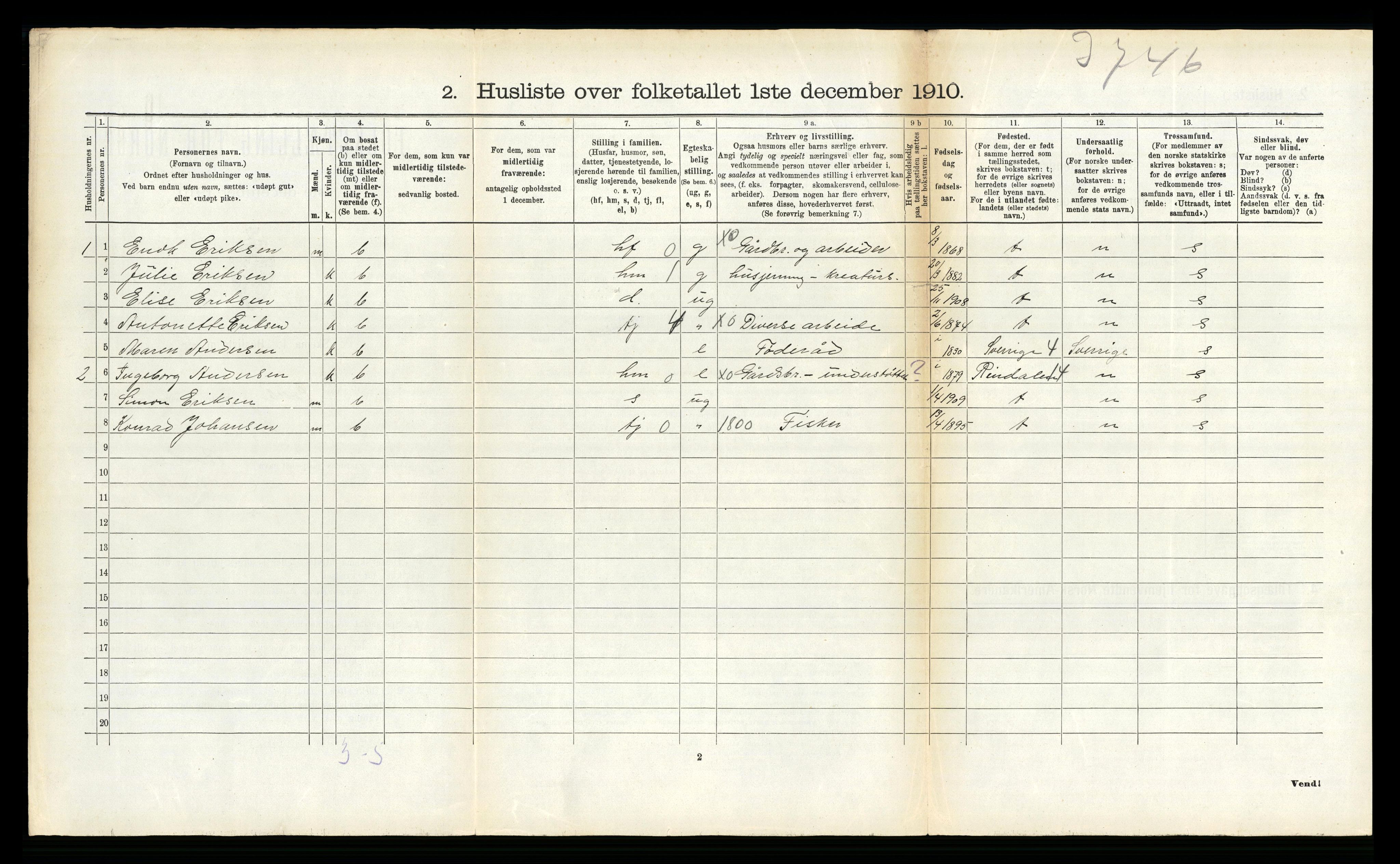 RA, 1910 census for Dverberg, 1910, p. 887