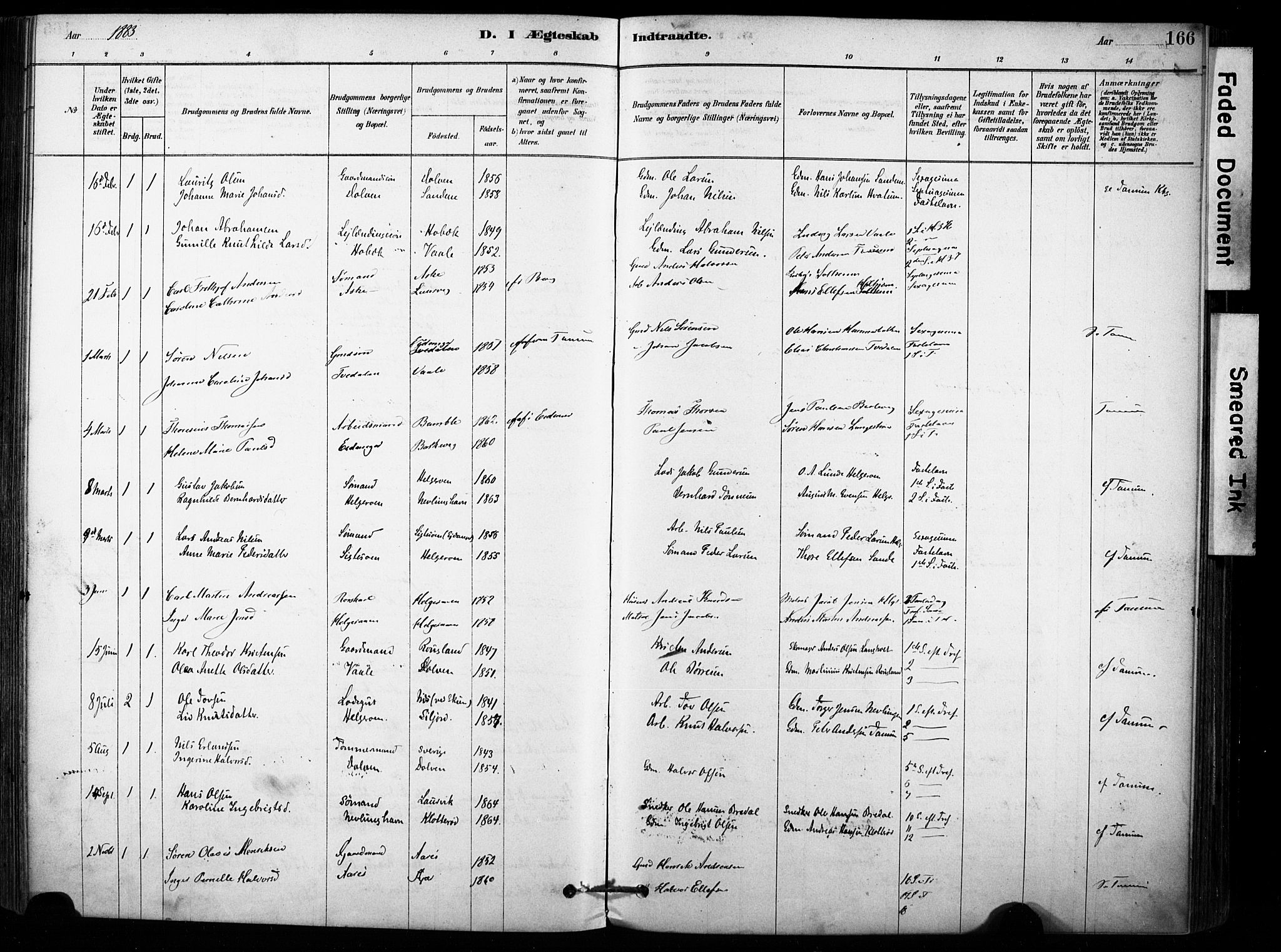 Brunlanes kirkebøker, AV/SAKO-A-342/F/Fb/L0001: Parish register (official) no. II 1, 1878-1899, p. 166