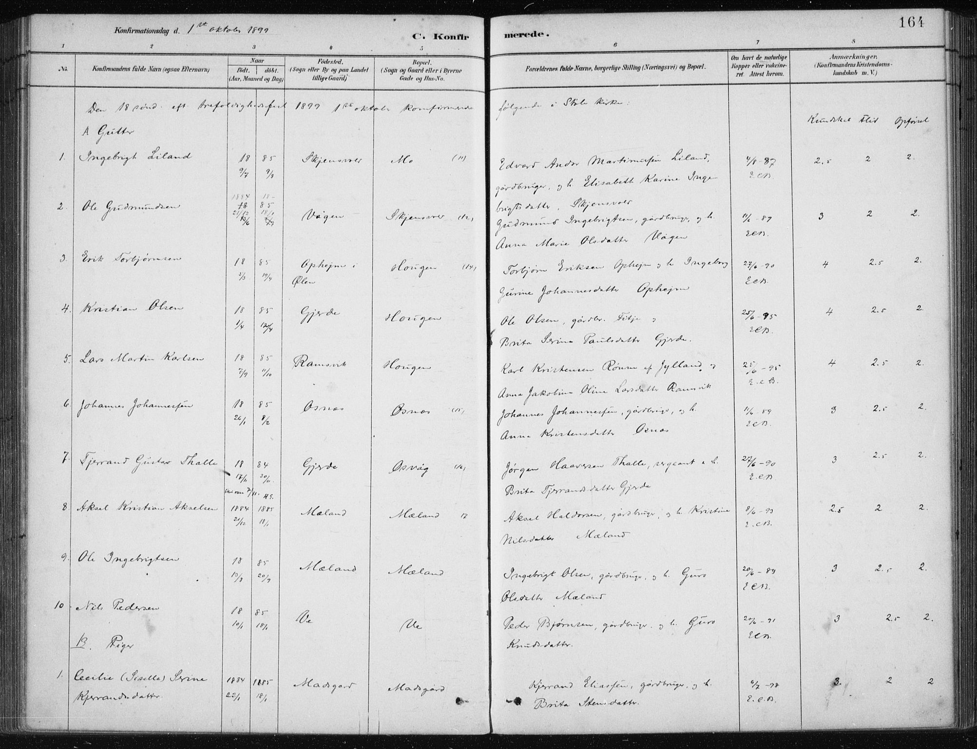 Etne sokneprestembete, SAB/A-75001/H/Haa: Parish register (official) no. C  1, 1879-1919, p. 164