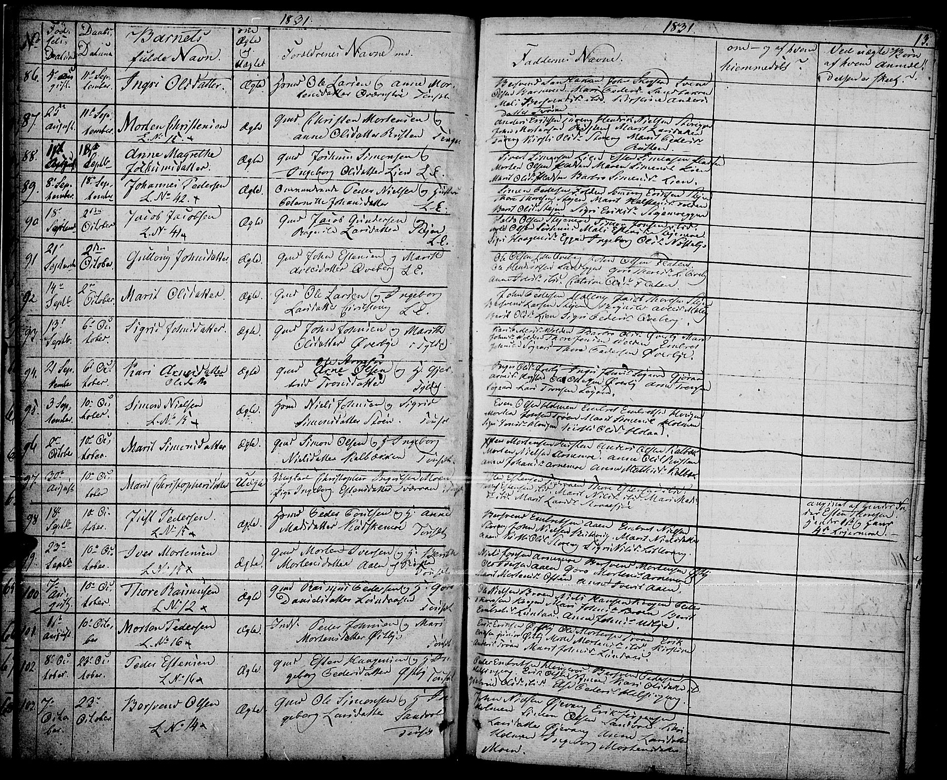 Tynset prestekontor, SAH/PREST-058/H/Ha/Haa/L0019: Parish register (official) no. 19, 1829-1847, p. 13