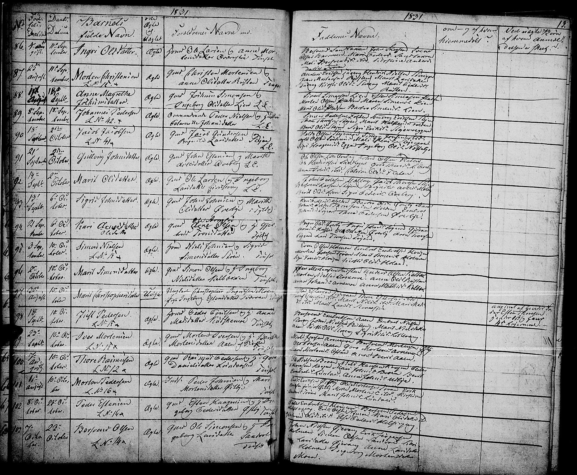 Tynset prestekontor, AV/SAH-PREST-058/H/Ha/Haa/L0019: Parish register (official) no. 19, 1829-1847, p. 13